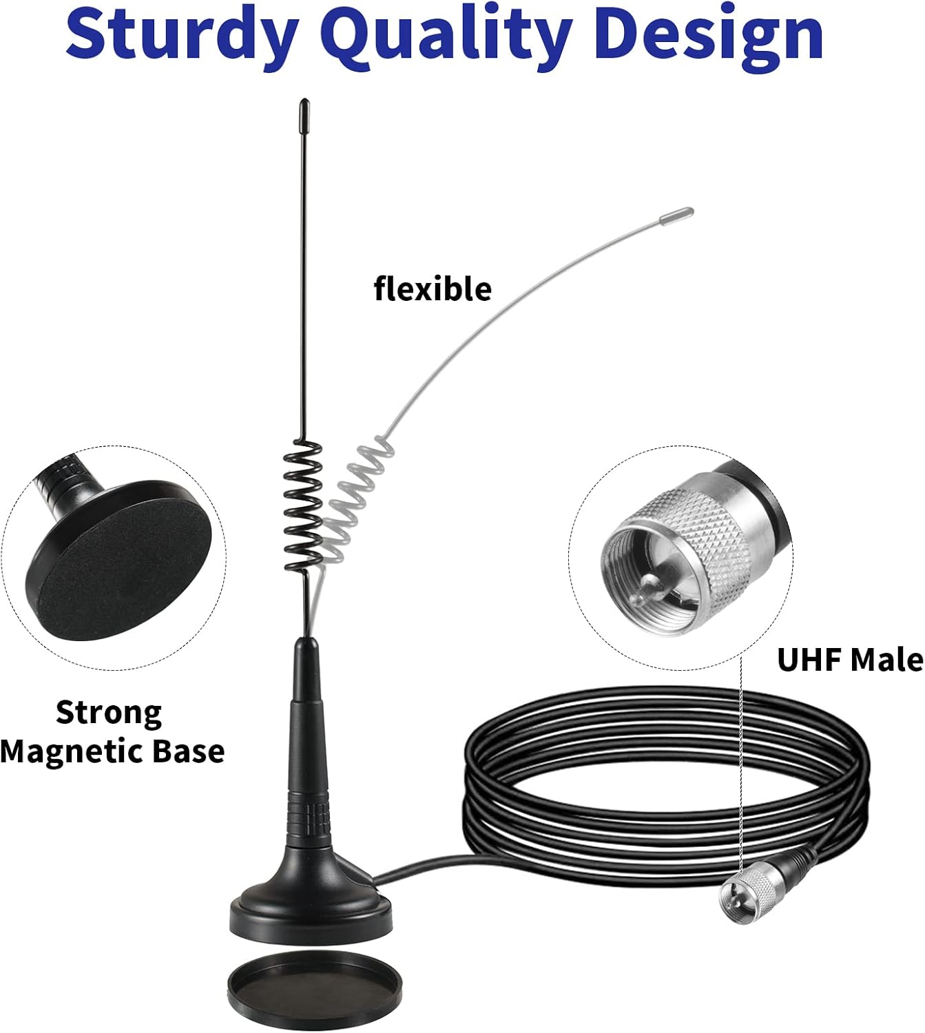 eifagur 27MHz PL-259 Long Range Magnetic Base CB Radio Antenna with BNC Male Connector for Mobile/Car Radio Cobra