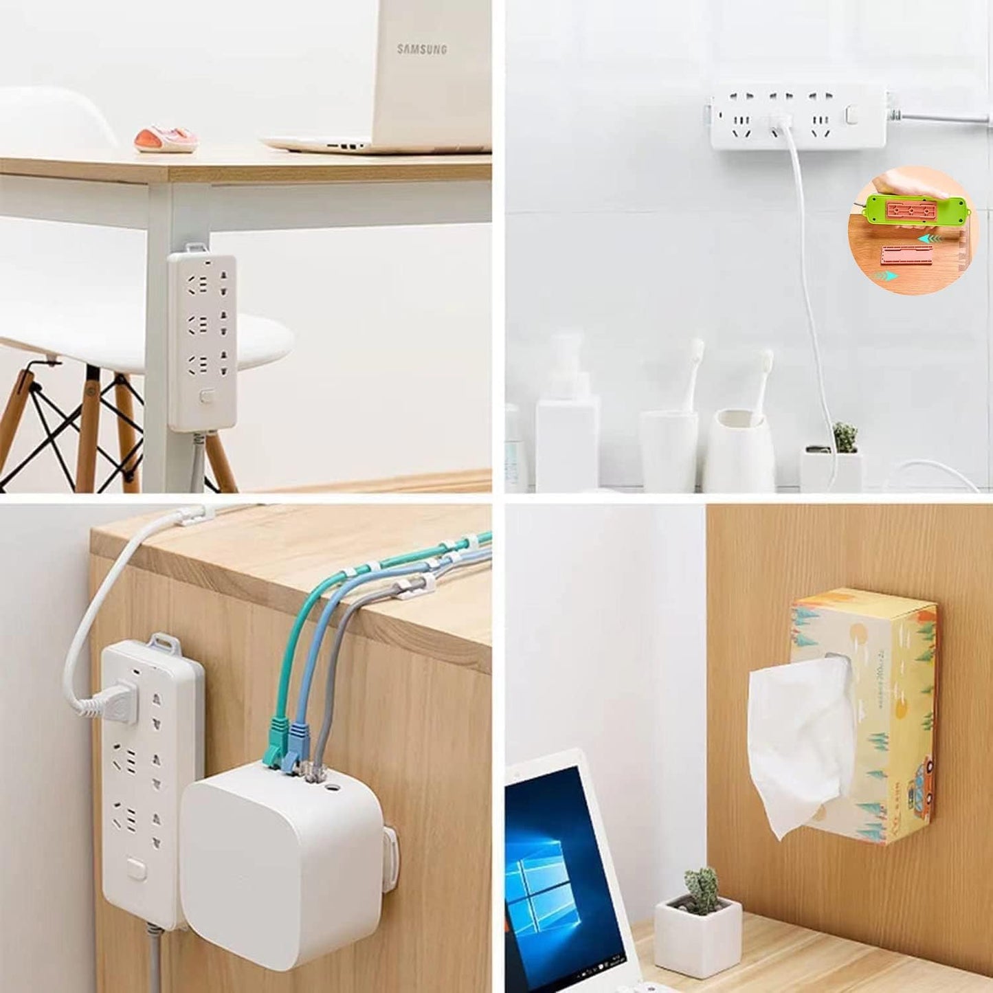 CHNLML 12PCS 8 Power Strip Holder, Adhesive Punch-Free Socket Holder, Self Adhesive Socket Desktop Fixer, Socket Holder