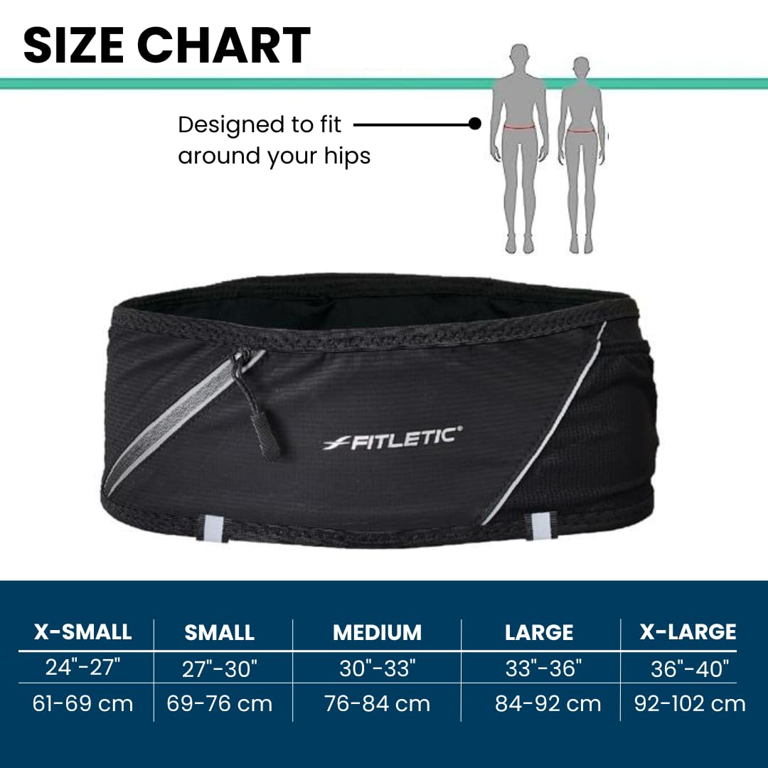 Fitletic 360 Plus Running Belt – Step-In Waist Pack – Fits iPhone 17 Pro Max & Galaxy S26 Series – Built-in Trekking Pole & Race Bib Holder – Trail, Hiking & Marathon Hydration – Black