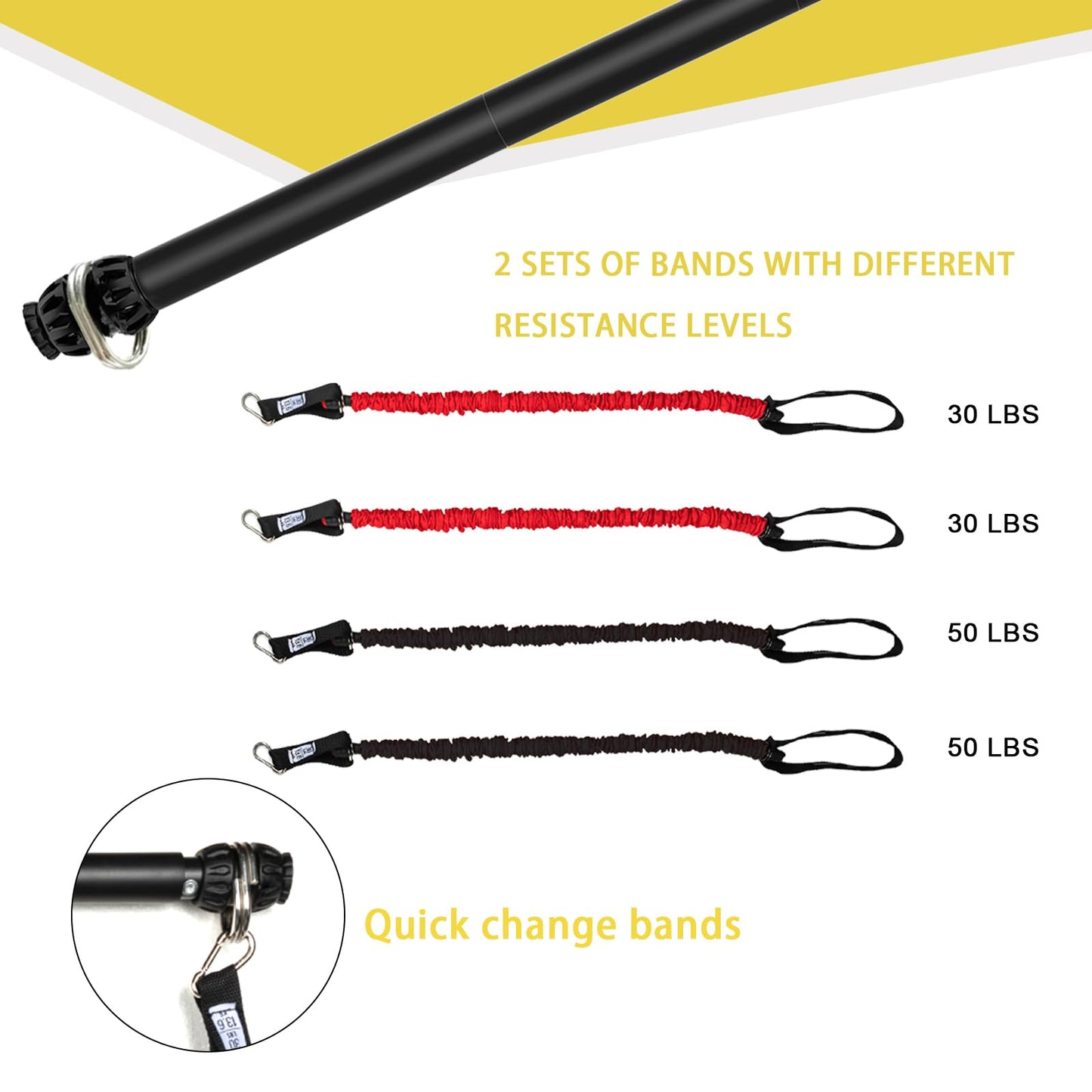 Resistance Band Bar, Portable Pilates Bar with Resistance Bands Home Gym Workouts Stick Squat Yoga Pilates Flexbands Kit for Full Body Shaping (43 Inch Bar + 4PCS Resistance Bands)…