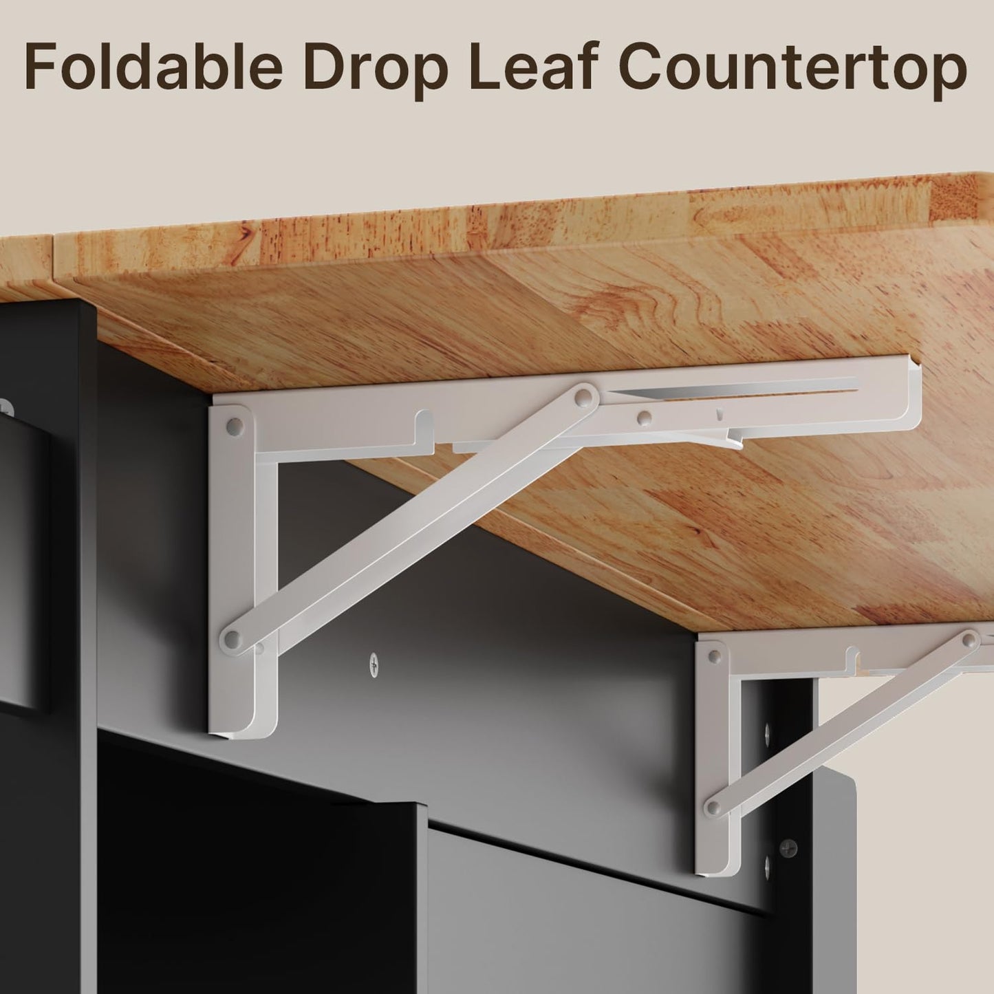 Gizoon Kitchen Island with Storage, Kitchen Island with Drop Leaf, 41.7’’W Rolling Dining Cart, Foldable Countertop, 5 Wheels, Refrigerator Door, Adjustable Shelves, Spice/Towel Rack, Black