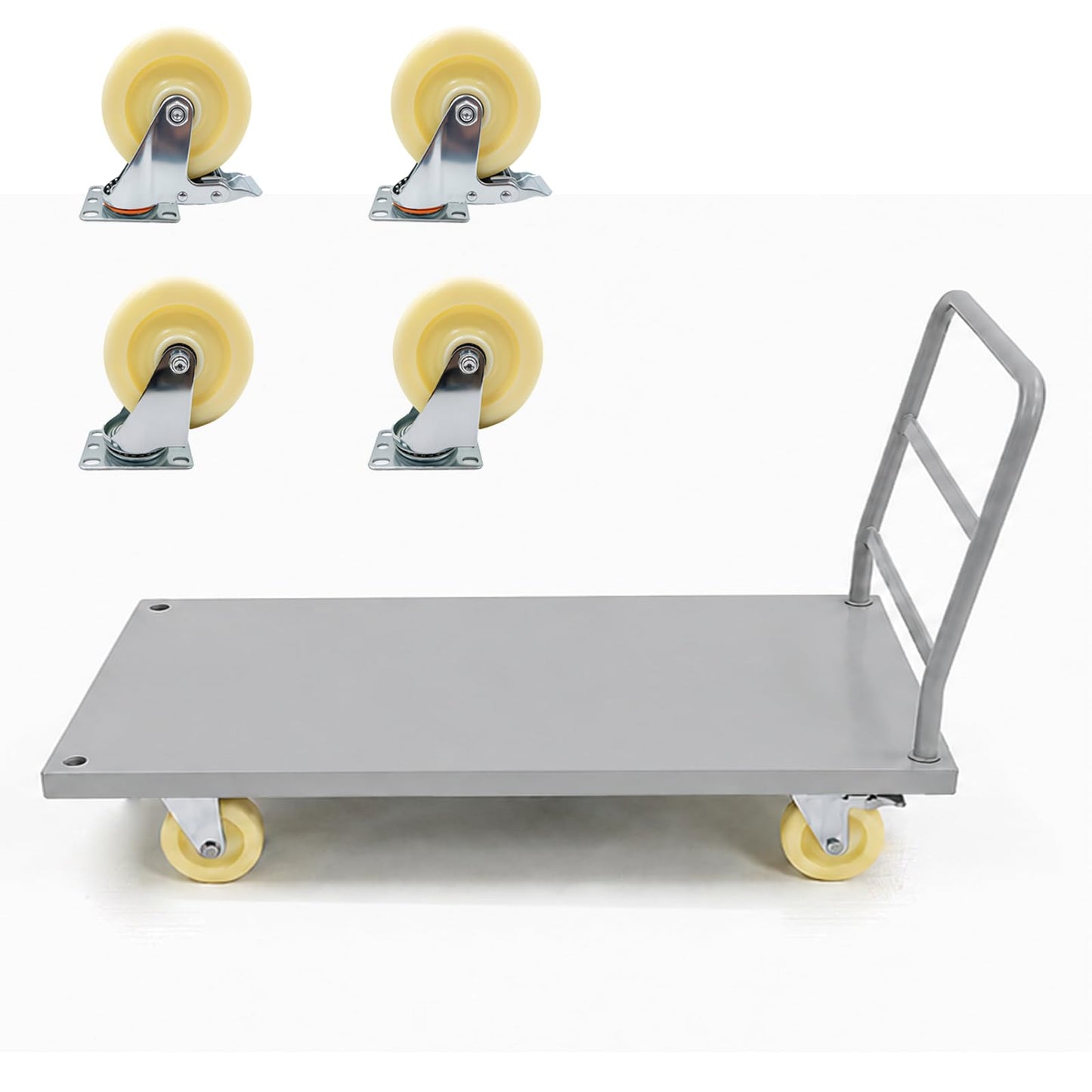 QVWZD Heavy Duty Steel Platform Truck, 47" L x 23.8" W x 32.7" H Flat Cart, Hand Trucks with Nylon Casters, 2000 lbs Capacity Steel Reinforced Flat Cart, Multi Use Utility Dolly for Warehouse Garage