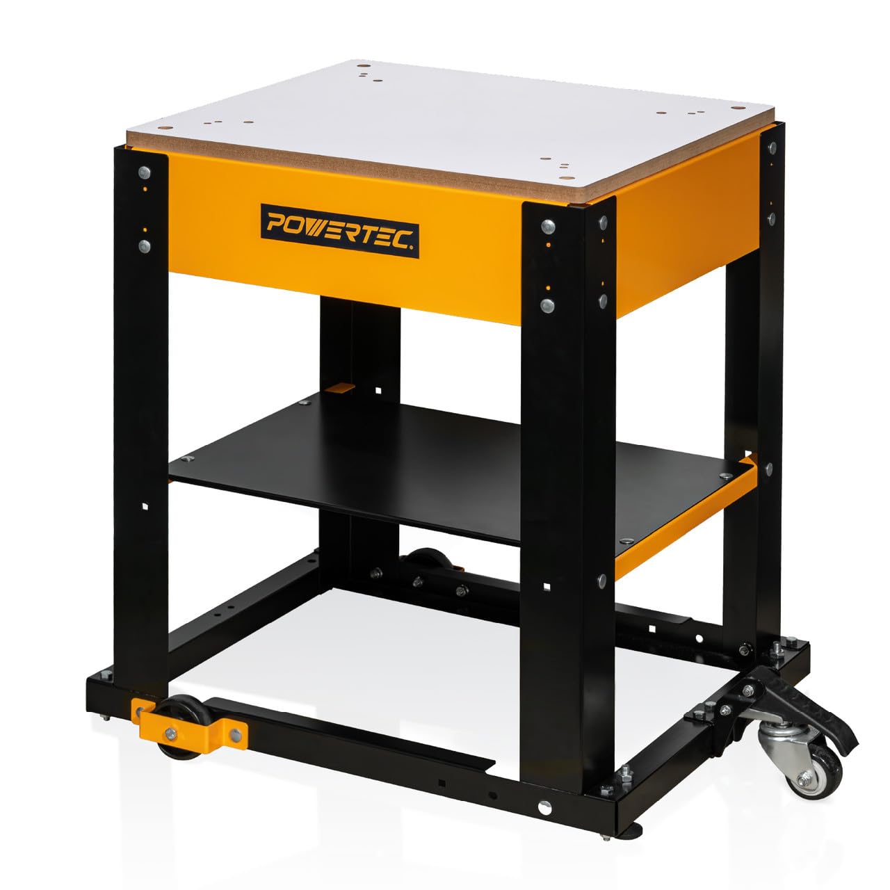POWERTEC Tool Stand with Wheels, Casters & Melamine MDF Table Top, Power Tool Stand for Miter Saw, Drill Press, Belt Sander, Bench Grinder, Band Saw, Scroll Saw, Planer, Orange (UT1008)