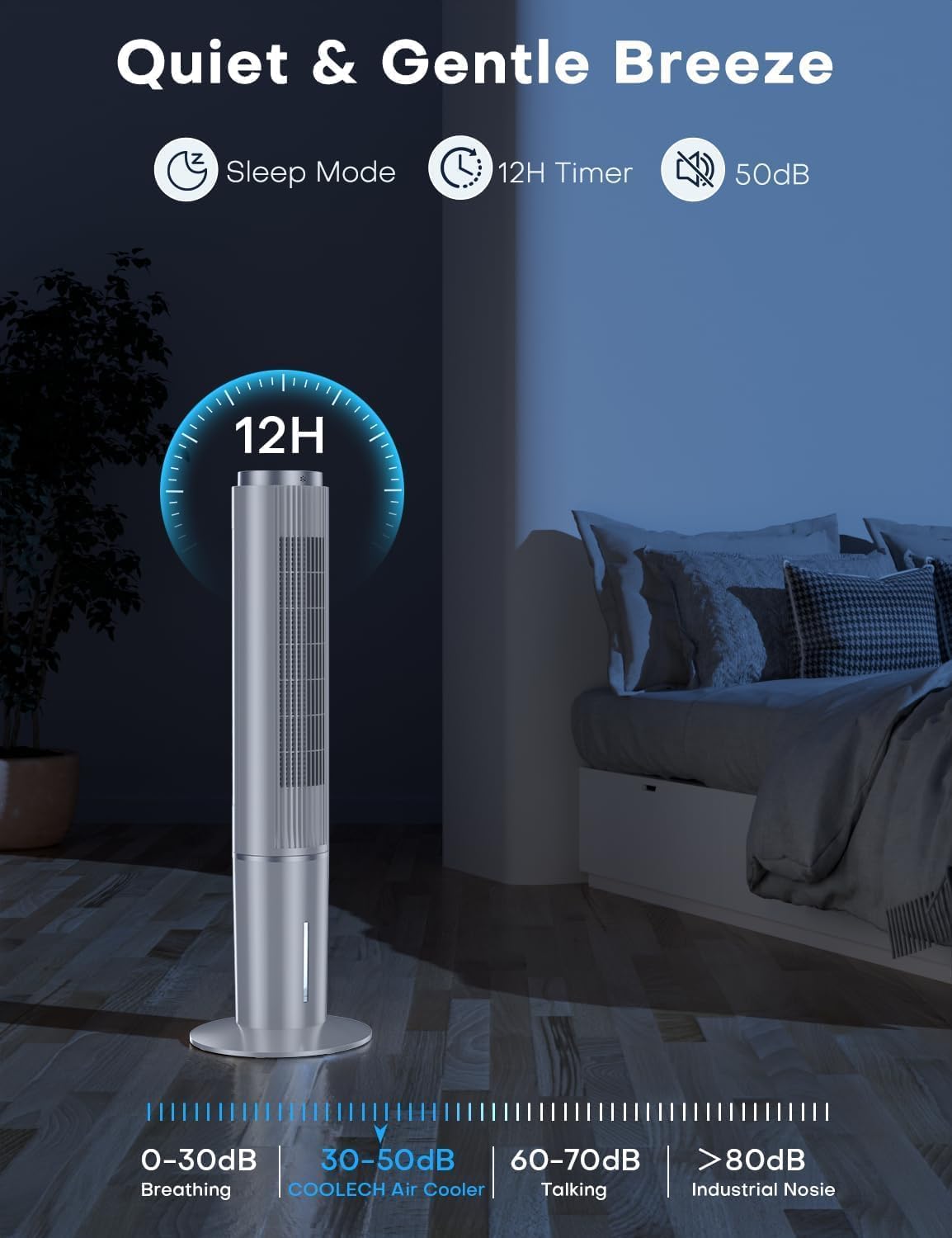 COOLECH 42 INCH Portable Air Conditioners w/Remote & LED Touch Screen, 4 Modes & 3 Speeds, 1-Gal Tank for 15H Cooling Evaporative Air Cooler, 12H Timer for Smart Auto-Off, 90° Oscillating Swamp Cooler