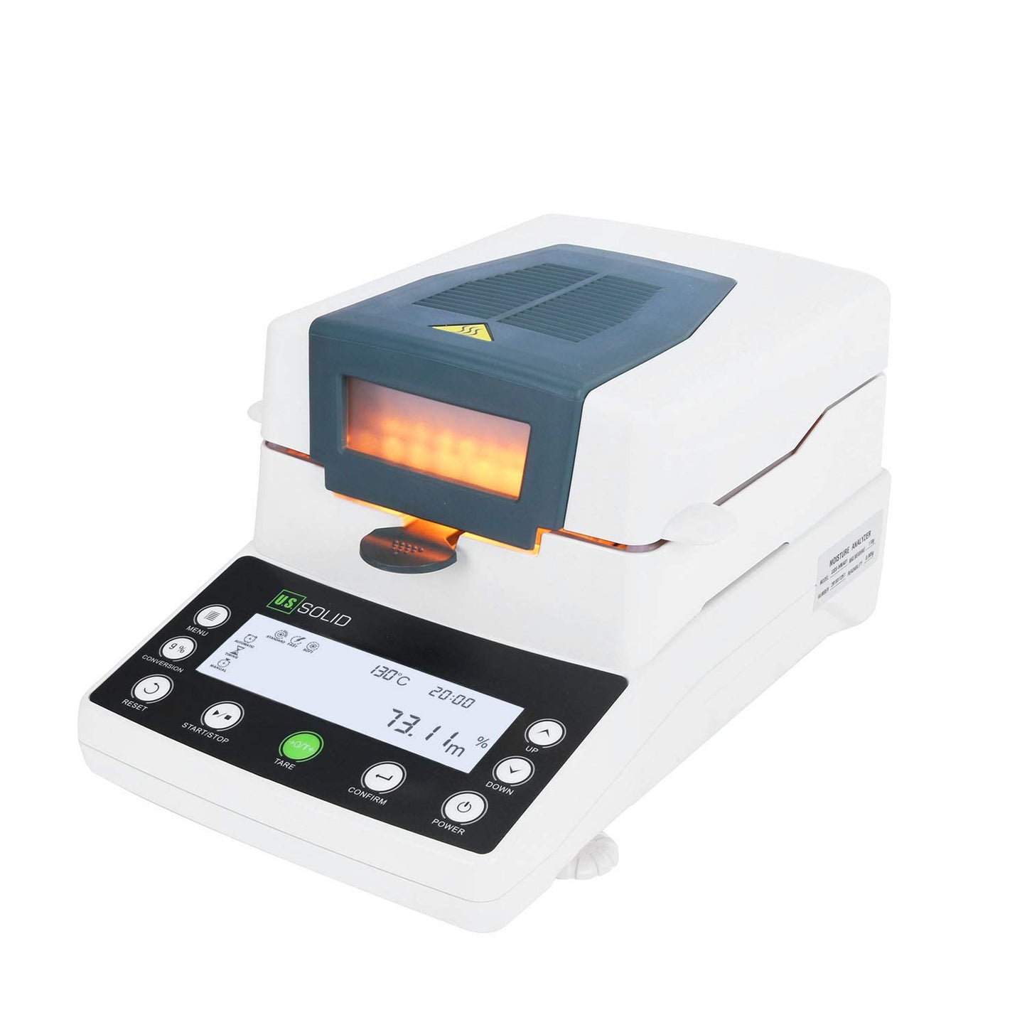 U.S. Solid Moisture Analyzer - 110g Capacity, 1mg Readability, 0.01% Accuracy, 40-199°C Drying Range, 90 mm Pan w/ 50 Dishes, Moisture Balance with RS232 for Lab, Research, Food & Industrial Use