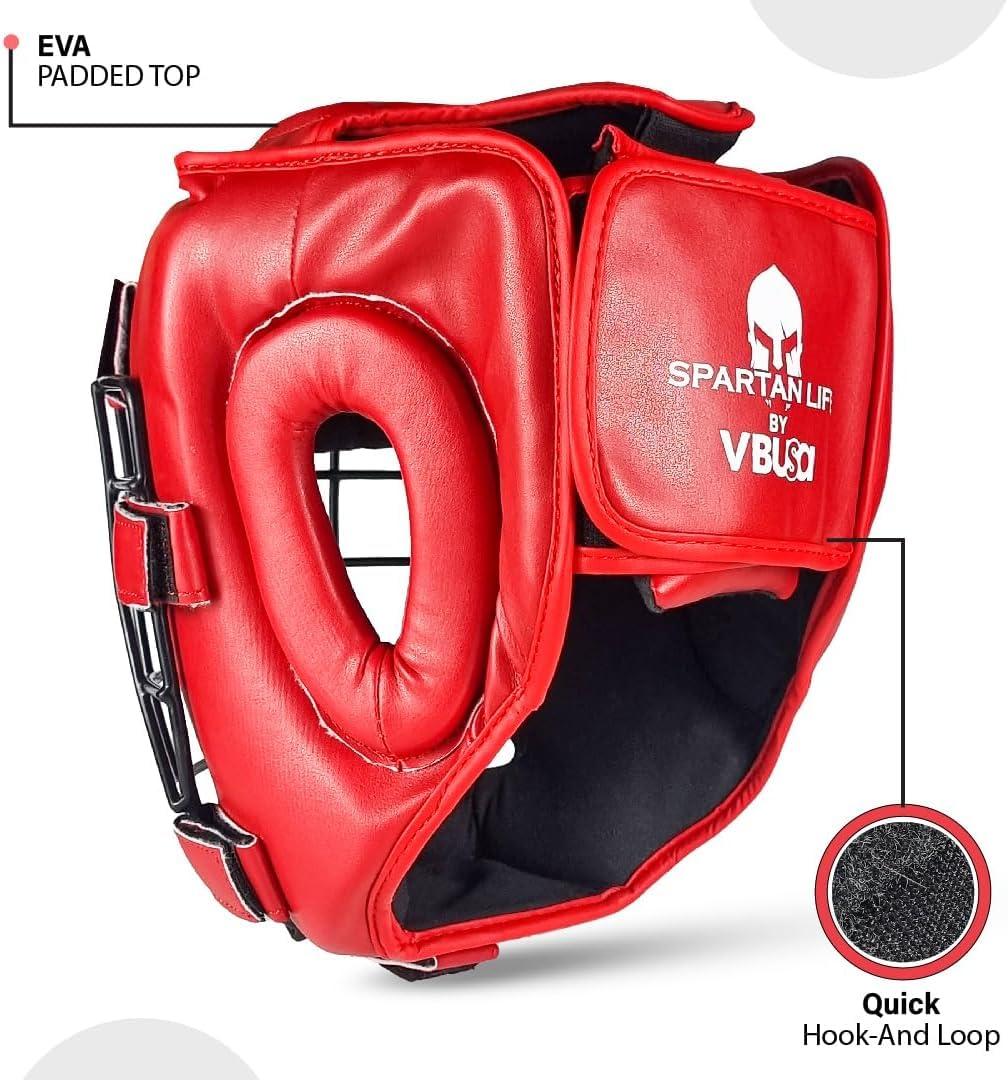 Victorbudo USA Boxing Headgear MMA Muay Thai, Removable Face Grill, Head Gear for Sparring Grappling Martial Arts Kickboxing Karate Taekwondo BJJ Training Head Guard (Red, Large)