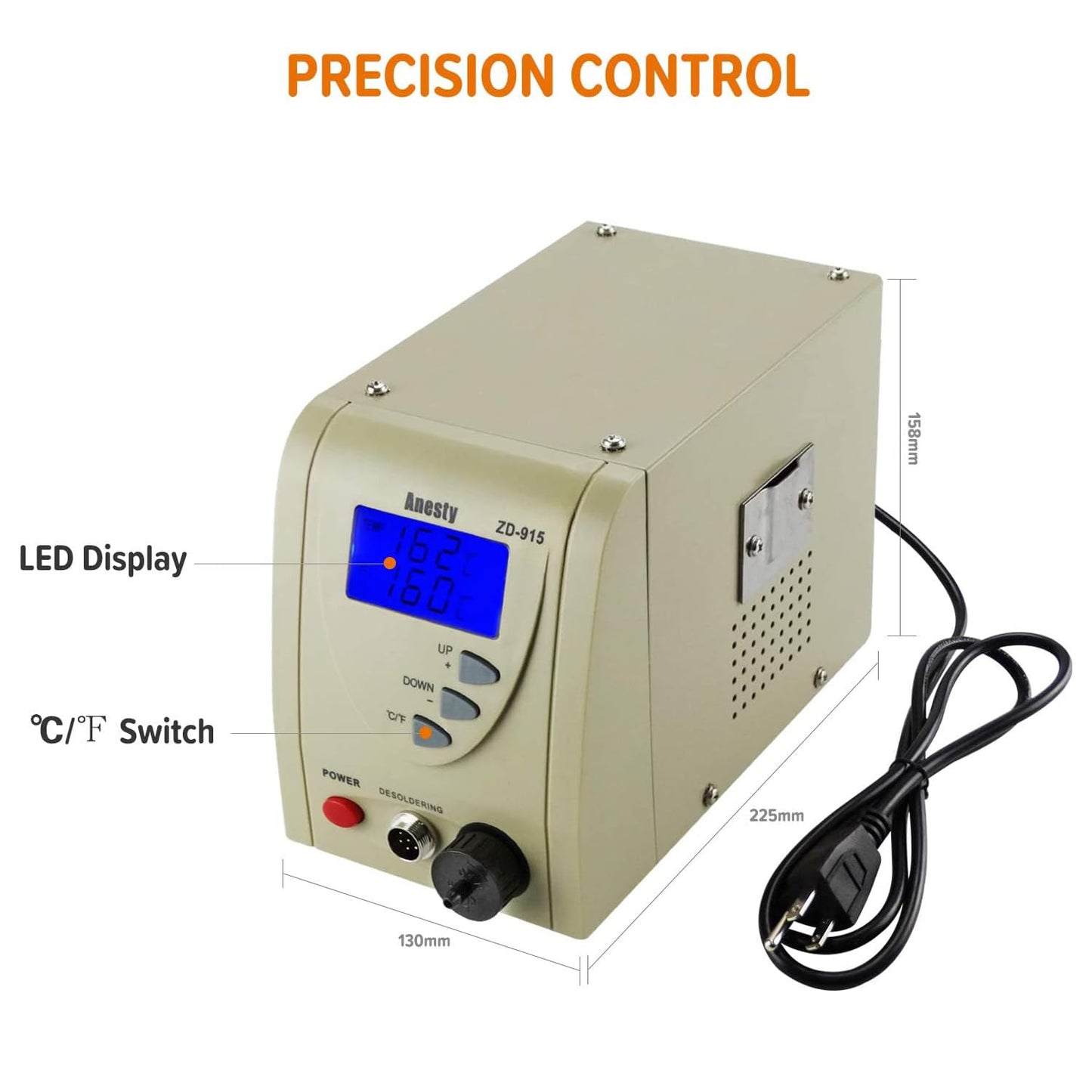 Pro Digital Vacuum Desoldering Station, Anesty Professional Removal Rework Station ZD-915 Iron Gun Built-in Vacuum Pump