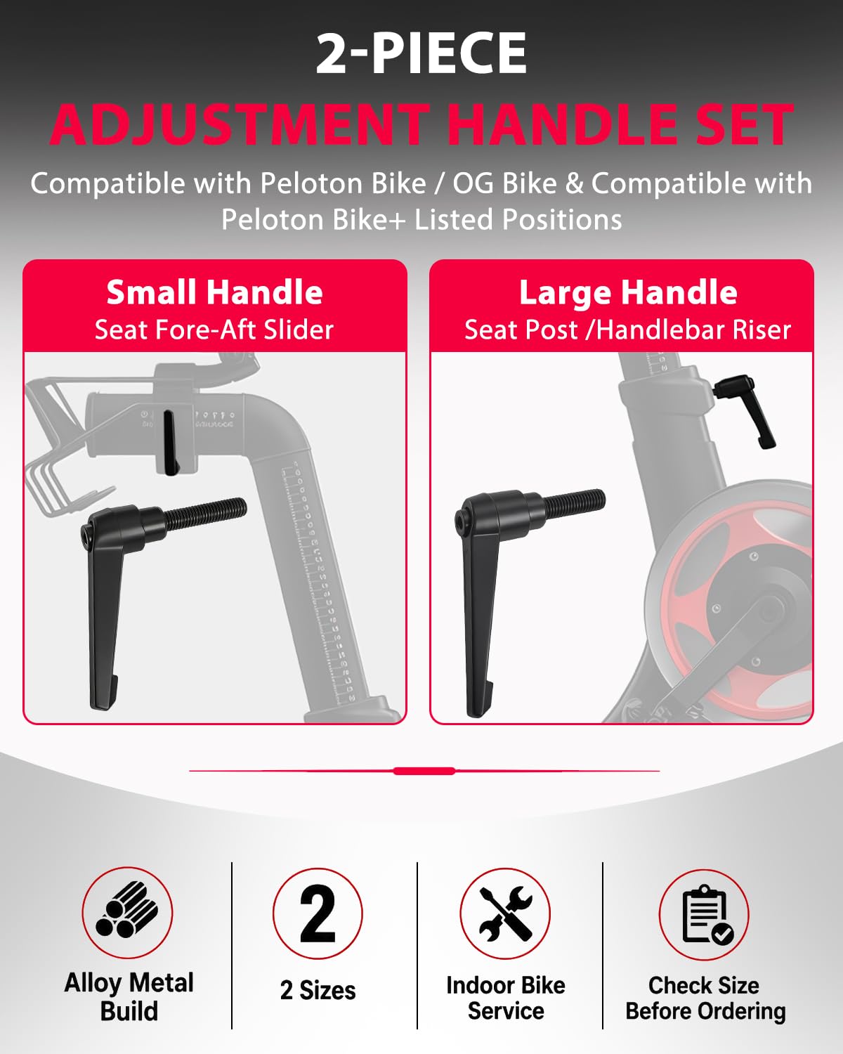 TCVG 2Pack Metal L-Handle Adjustment Lever Set Compatible with Peloton Bike and Bike+ Seat Slide and Handlebar Height Adjustment