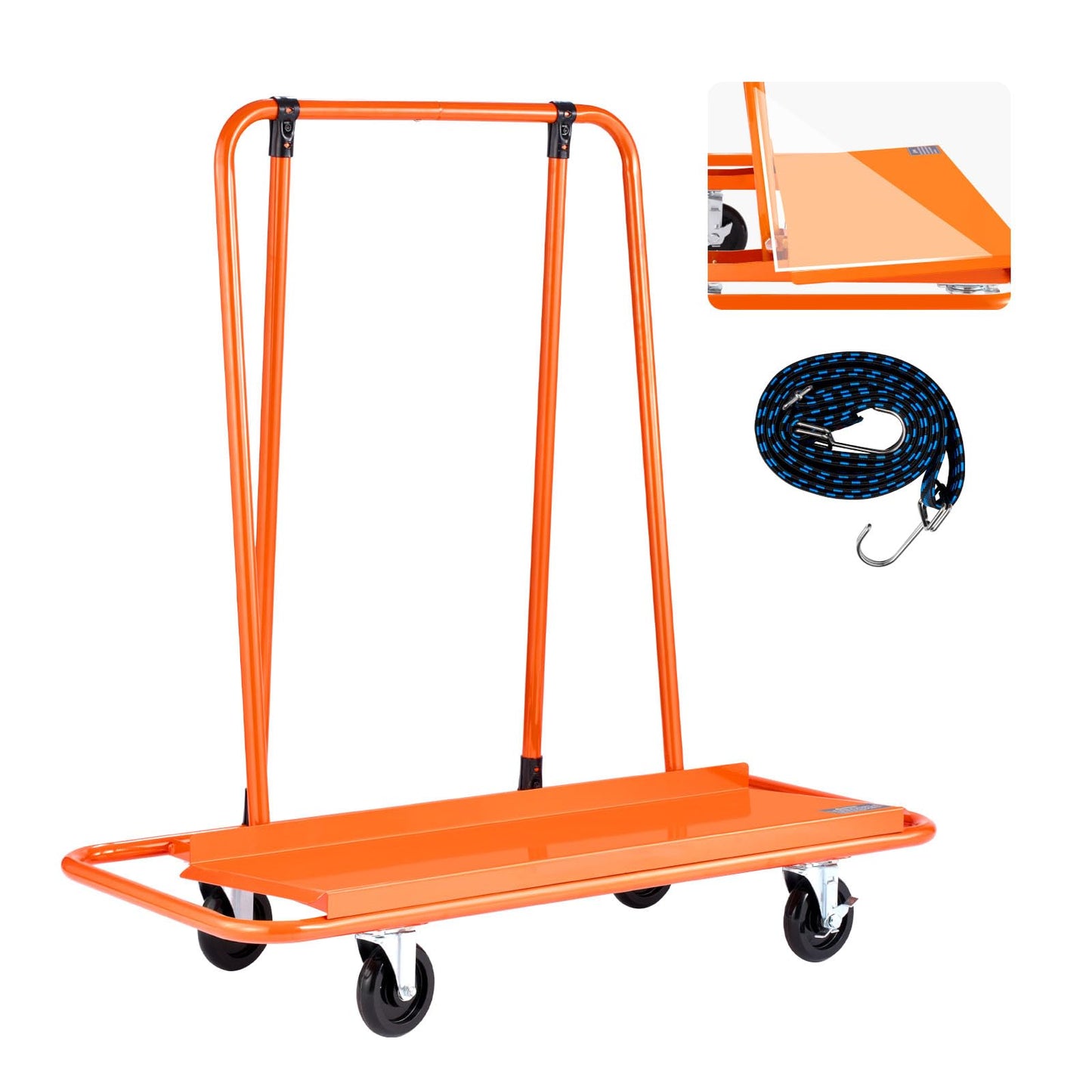 VEVOR Drywall Cart Dolly, Steel Panel Dolly with 4 Swivel Casters, Durable & Long-Lasting, Panel Truck Cart with Tie-Down Strap for Plywood, Plasterboard, Glass, Orange