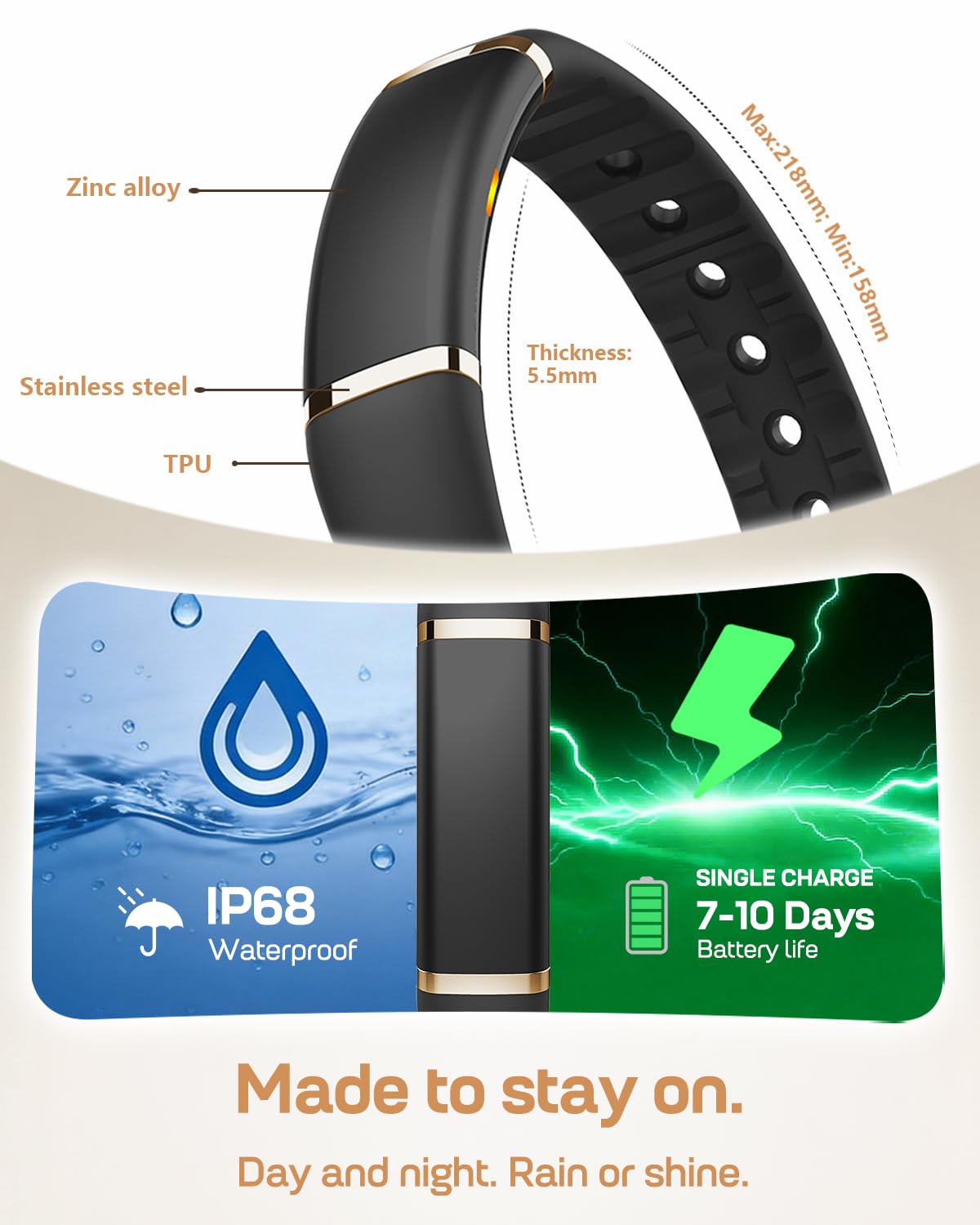 FITVII Screenless Fitness Tracker for Women Men, Health and Fitness Wearable with 24/7 Heart Rate, Blood Pressure and HRV Sleep Monitor, Subscription Free Activity Tracker for Android & iPhone