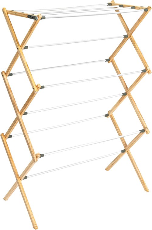Household Essentials X-Frame Clothes Drying Rack - Sturdy Wood Frame with 23.8 Feet Hanging Space | Easy Assembly, Natural Finish