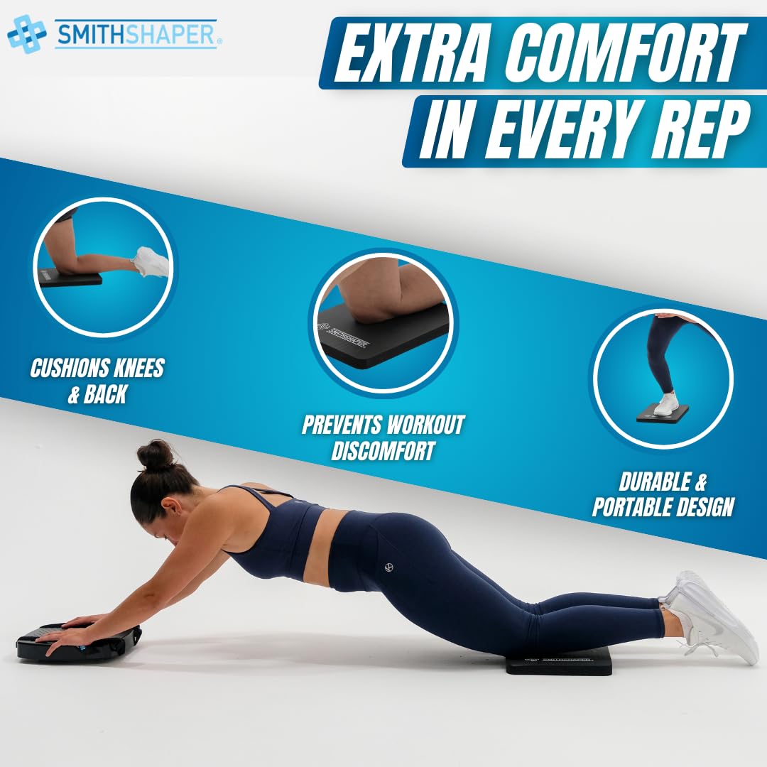 SmithShaper® SUPER PAD Thick Exercise Knee Mat (14" x 11" x 1") Cushions Knees, Forearms, Elbows, and Lower Back During Workouts | Ab Rolls, Knee Pushups, Sit-Ups, etc. | Yoga, Pilates, HIIT | Durable, Soft Nitrile Rubber Resists Oils and Odors