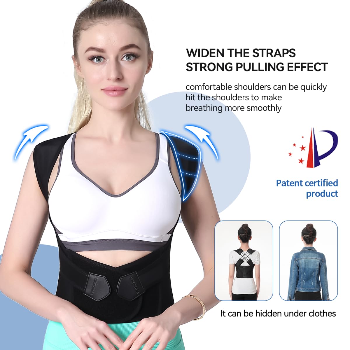 VOKOKOYA Posture Corrector for Women and Men,Adjustable Shoulder Straightener,Back Support Brace,Upper Spine scoliosis, hunchback Black Medium