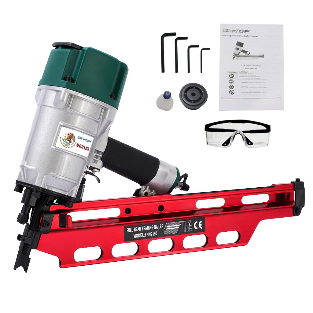 BHTOP Mexican Style 9021NS Framing Nailer 21 Degree 3-1/2" with Depth Adjustment Professional Air Nail Gun