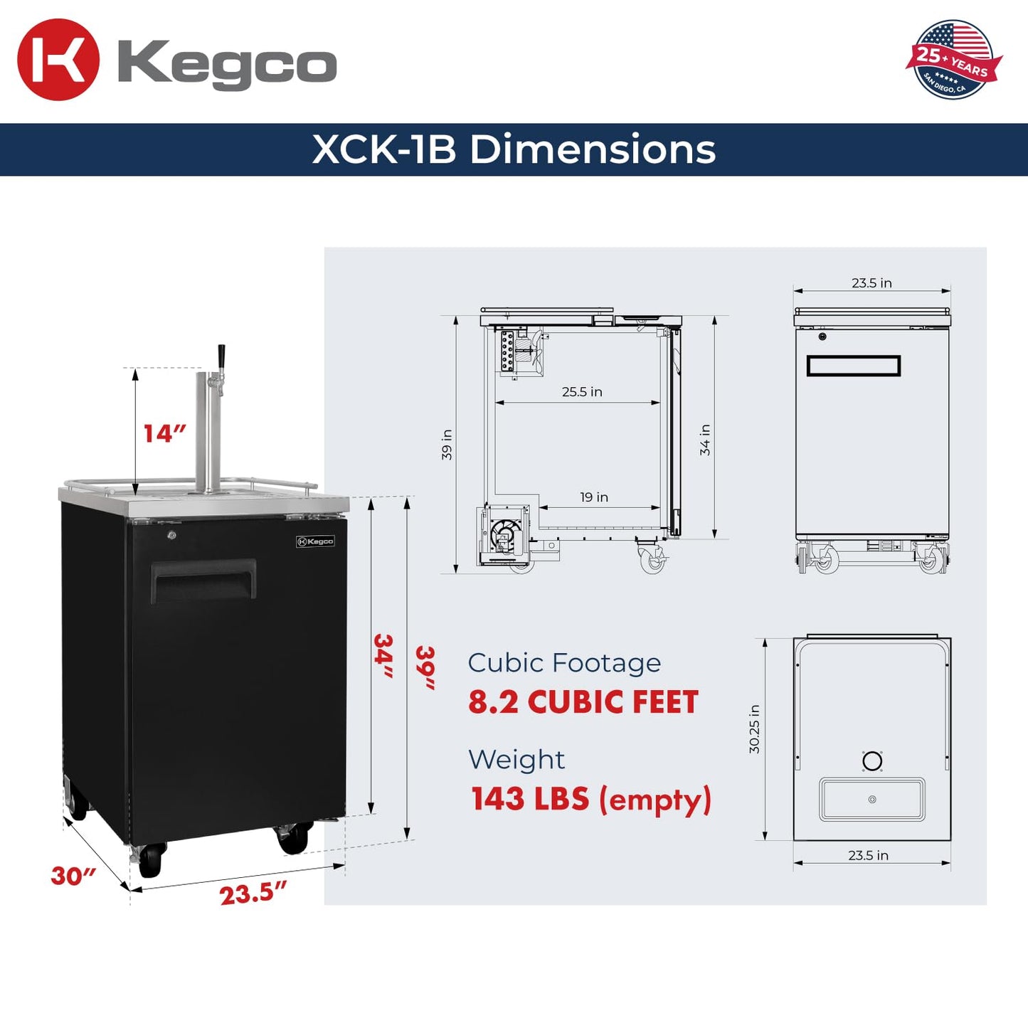 Kegco Commercial Direct Draw Beer Dispenser Kegerator Keg Cooler XCK-1B