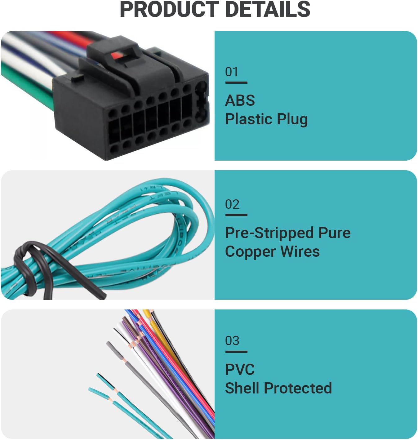 YYTQP 16 Pins Car Stereo Wiring Harness, Radio Wiring Harness Connector Compatible with Kenwood KDC KRC KMD Aftermarket