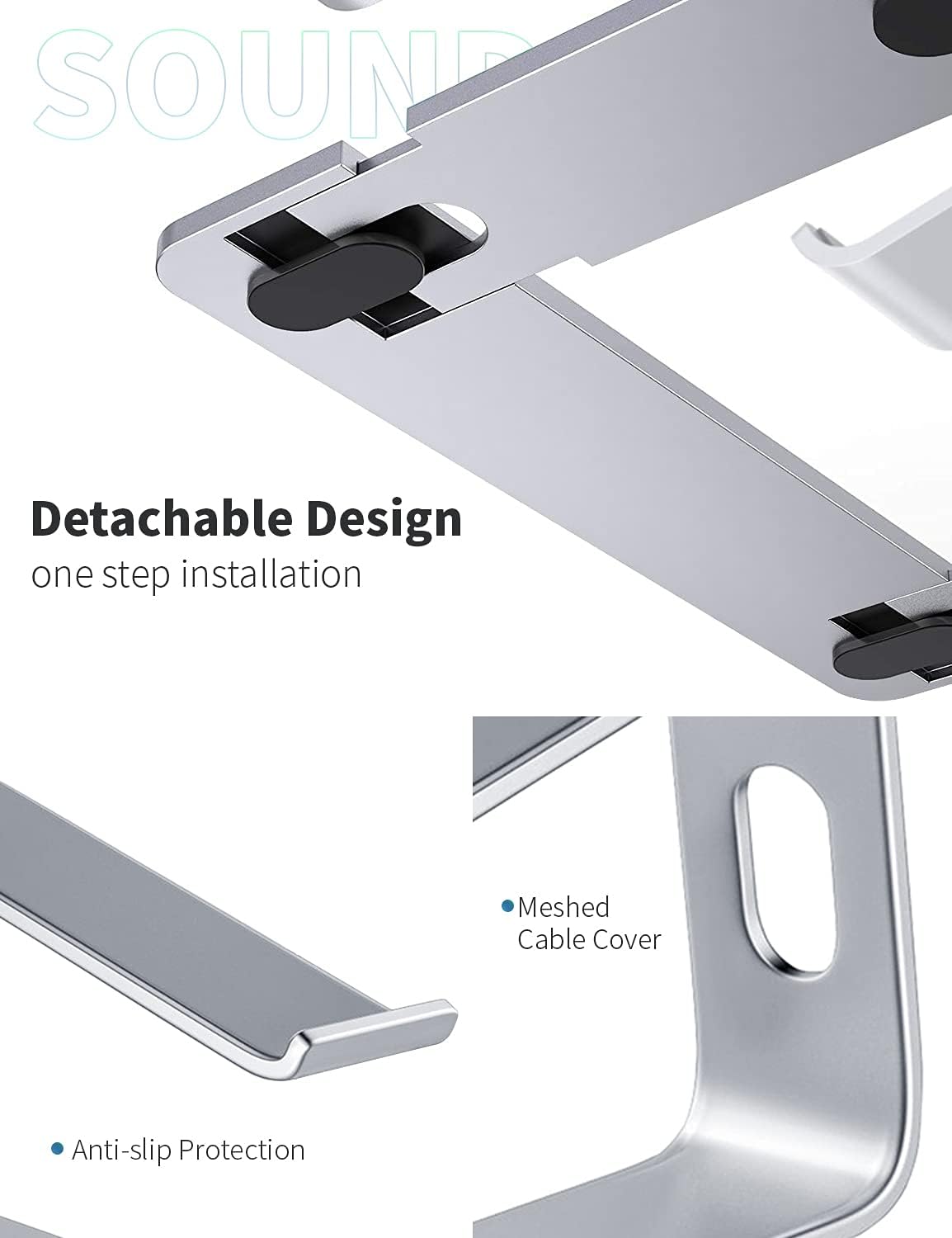SOUNDANCE 10 15.6 Inches Laptop Stand, Aluminum Computer Riser, Ergonomic Laptops Elevator for Desk, Metal Holder