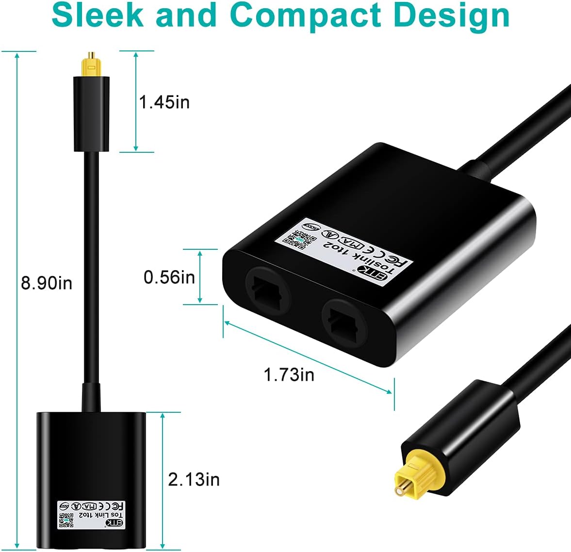 EMK 1x2 1 2 Optical Splitter - In Out Digital Audio Splitter - Compatible With Home Theater, Sound Bar, TV, Blu-ray