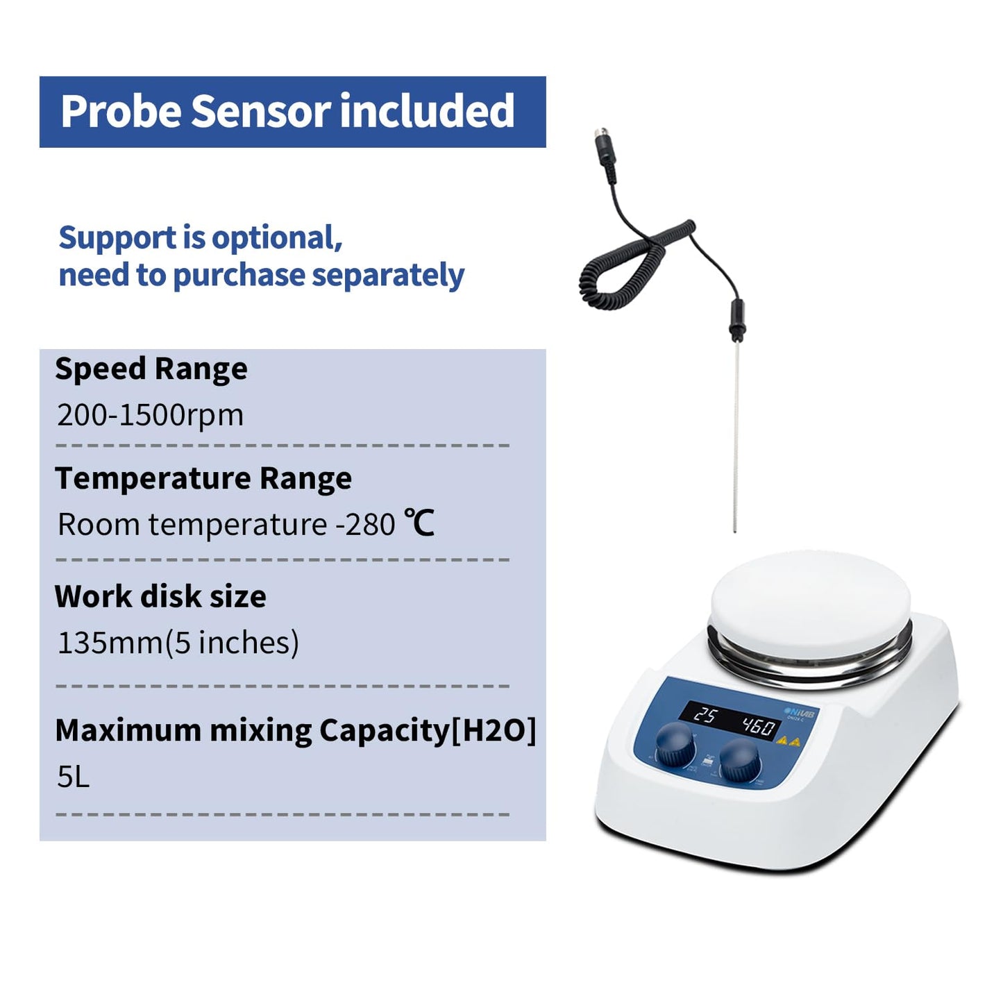 ONiLAB 5 inch LED Digital Hotplate Magnetic Stirrer Hot Plate with Ceramic Coated Lab Hotplate, 280℃ Stir Plate, Magnetic Mixer 3,000mL Stirring Capacity, 200-1500rpm, Stirring Bar Included…
