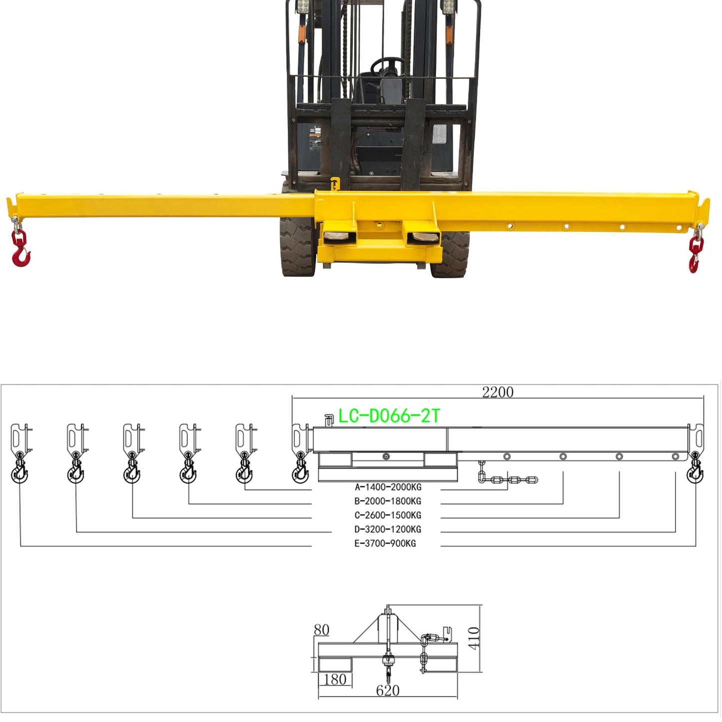 TECHTONGDA Dual-Direction Forklift Jib Crane - 4400 Lbs Telescoping Boom Works in Transverse & Longitudinal, Adjustable Mobile Crane Lifting Hoist Jib Boom with 2 Hooks, Forklift Attachment