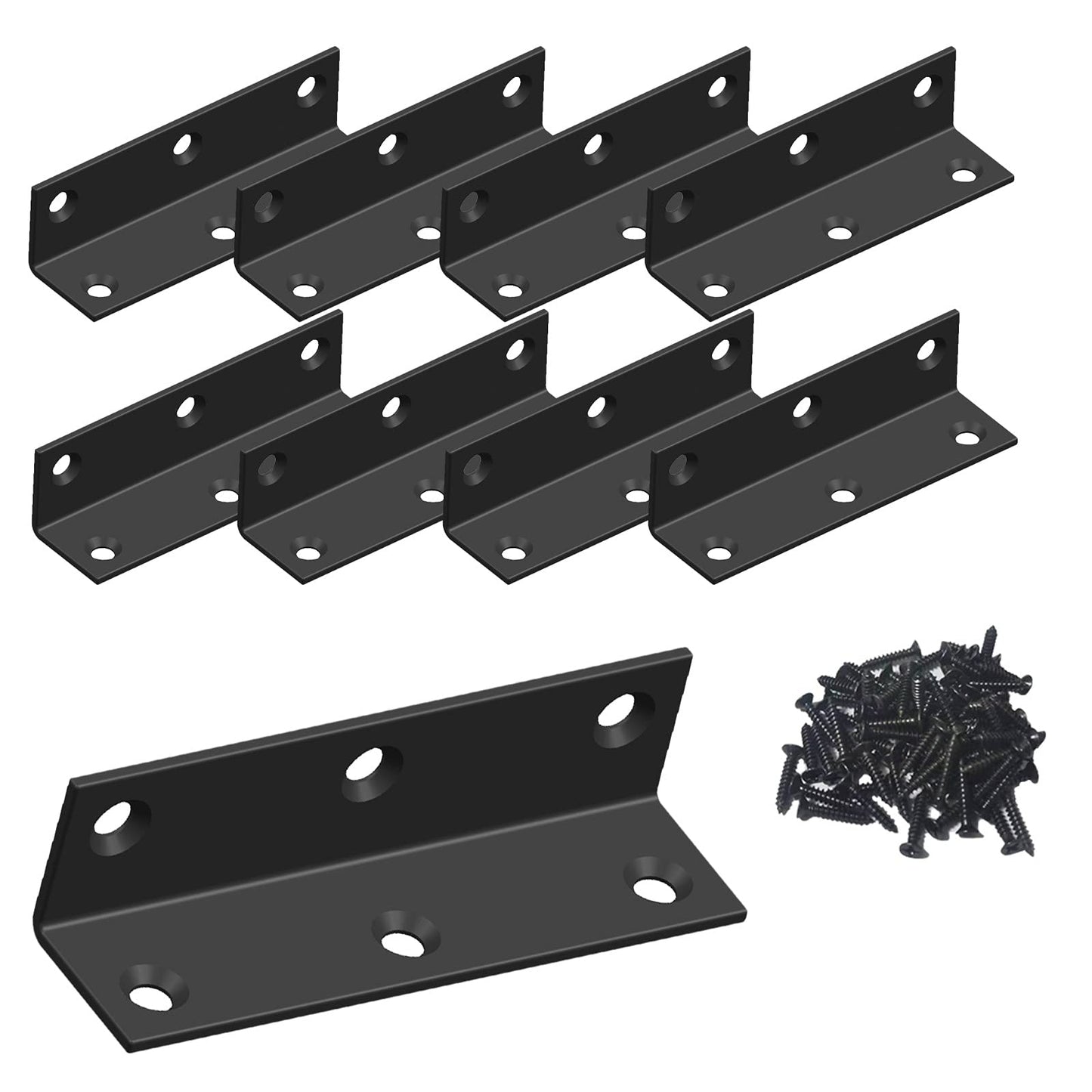 L Bracket,Heavy Duty Corner Brace,Stainless Steel Corner Bracket,Black Large Angle Brackets, Metal Braces for Wood Aufuga (8, 3.2x0.8x0.8)