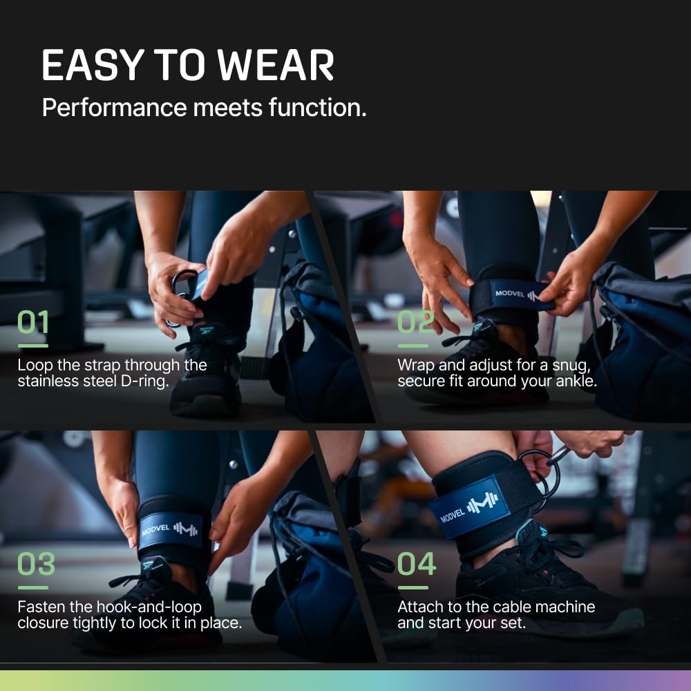 Modvel Ankle Strap (Single) for Cable Machine – Adjustable & Comfortable Gym Accessory for Strength Training, Weightlifting, and Injury Recovery – Durable Padded Support for Men & Women (Black)