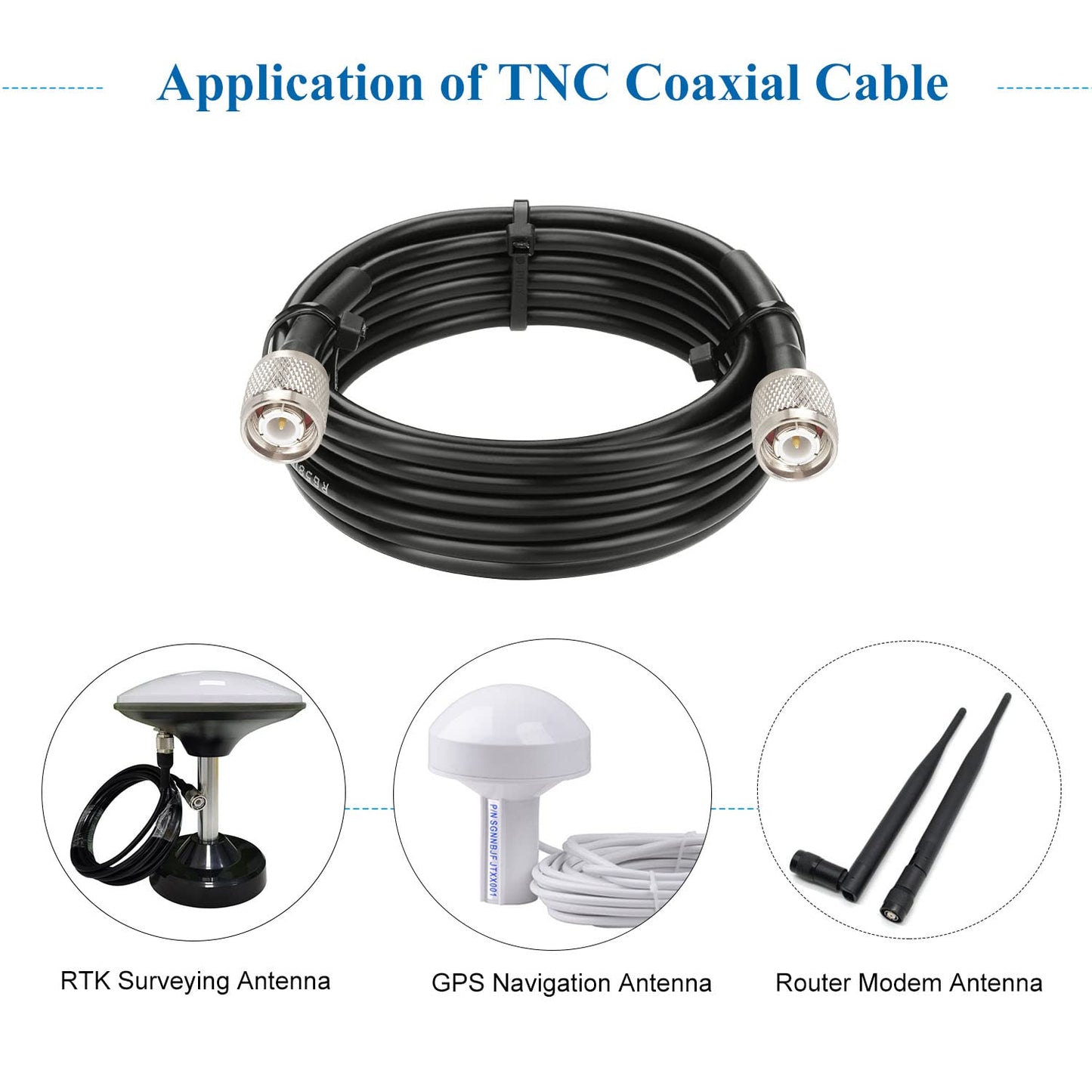 10FT, 50 RG58 MOOKEERF TNC Male to TNC Male Coax Cable Ohm Coaxial Cable with TNC Connectors for GPS Navigation