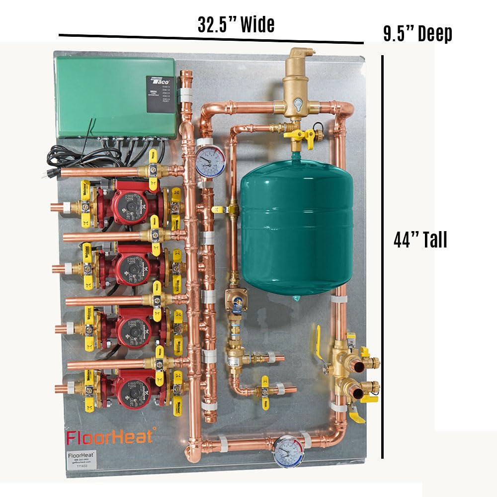Hydronic Radiant Heat Control Panel - 4 Zone | Pre-Assembled Heating Distribution System for Underfloor, Home & Space Heating | High-Efficiency & Easy Install