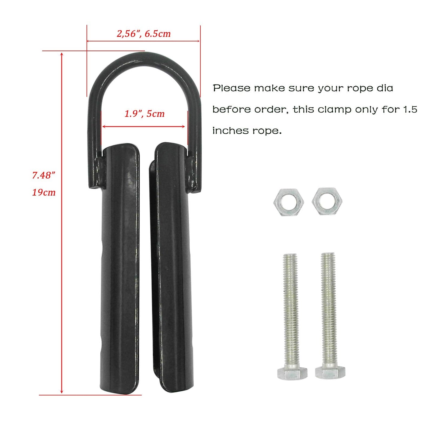 Vehcarc 2 Sets Climbing Rope Clamp, 1½",1.5” Battle Rope Attachment Hook Accessories, Rope Clasp for Rope Climb, Climbing Training Garage Home Gym Workout Fitness Strength Training (1.5" 2PCS Black)