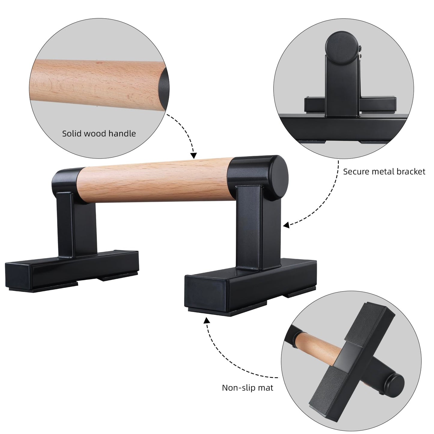 BESTWEI 1 Pair Solid Wooden Parallettes Bars for Calisthenics, Heavy Duty Metal Brackets Pushup Handles Home Floor Workout Push Up Bars, Gymnastics Handstand Training Bar 600LBS-10inch