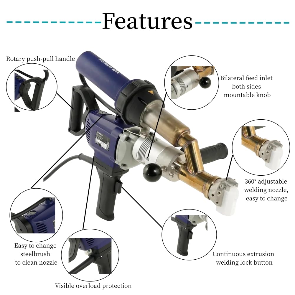 220V EX2 EX3 WELDY 3400W Handheld Plastic Extrusion Welding Machine kit Hot Air Plastic Welder Gun Vinyl Weld Extruder Welder Machine (EX2 extruder)