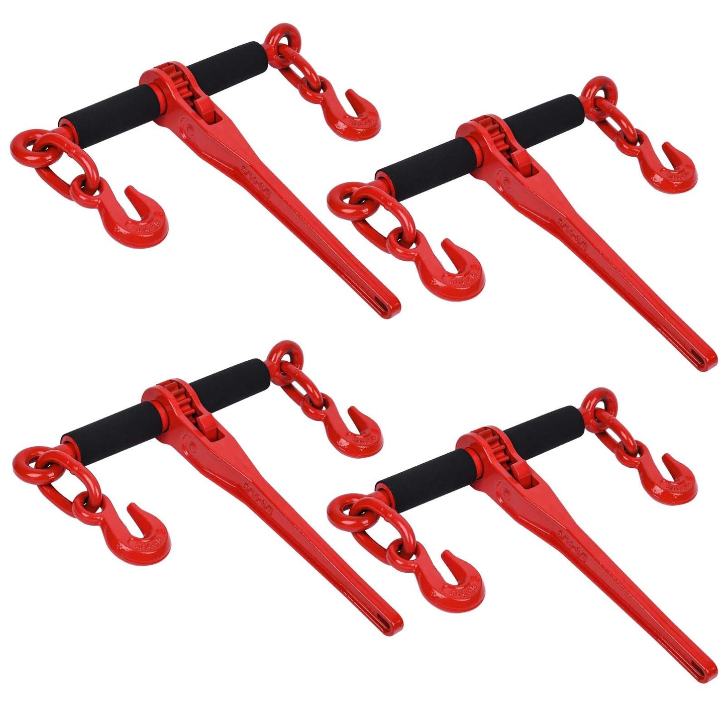 Lechansen Chain Binders Ratcheting 5/16”-3/8” with Grab Hooks 5,400 LBS Secure Working Load, Adjustable Length Heavy Duty Ratchet Binders for Grade 70-80 Chains, Towing, Tie Down, Hauling, 4 Pack