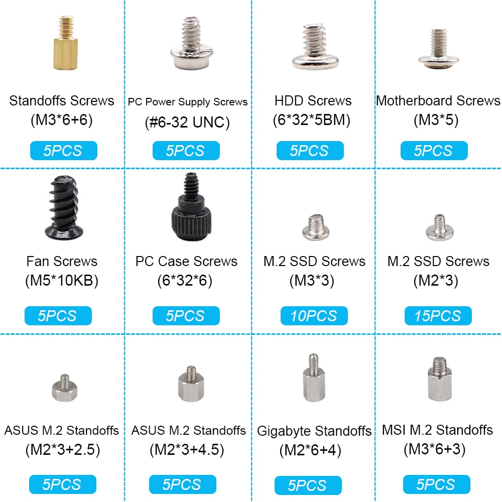 Trsewmi M.2 M.2 Screws, Motherboard Screw for Asus Gigabyte Asrock MSI Motherboards, Computer Screws for HDD, SSD, Fan