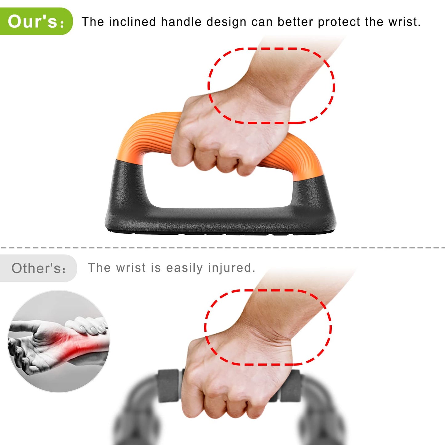 Kipika Push Up Bars, Pushup Stands, Anti-Slip Soft Plastic Push Up Handles, Bottom Anti-Slip Pad, Strength Training Equipment, Perfect for Floor Workout Exercise Black&Orange