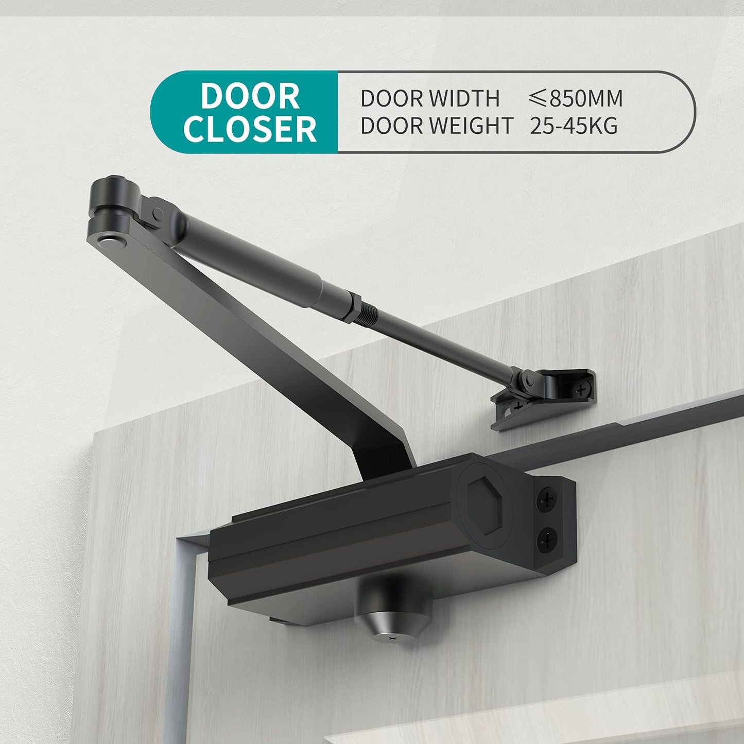 GEKRONE Automatic Door Closer Heavy Duty Fire Prevention Spring Hydraulic Aluminum Alloy Surface Mounted Residential Commercial Grade Door Closer Adjustable Speed Door Weights 55-99 Lbs Size1-Black