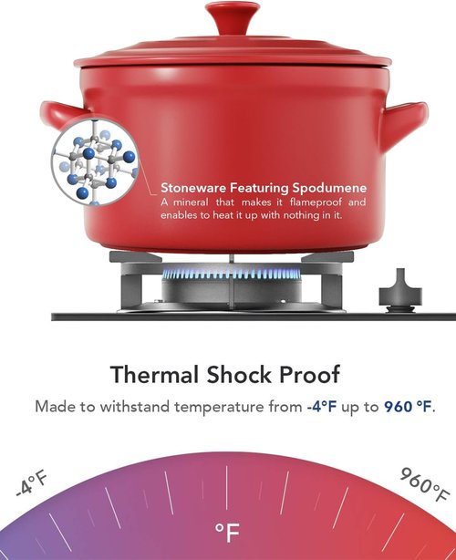 LE TAUCI 3 Quart Ceramic Dutch Oven - Lightweight & Non-Toxic | Oven & Microwave Safe, Chili Red Pot with Lid for Sourdough, Soup & Stew