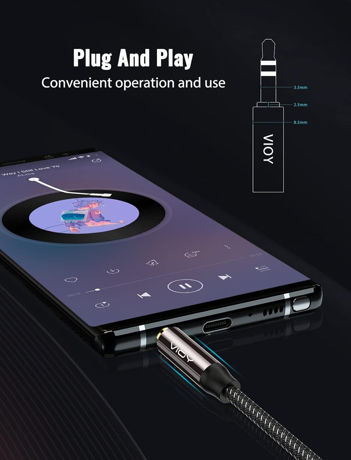 (6.6 3.5 mm VIOY Aux Cable ft), [Copper Shell, Hi-Fi Sound] Male to Male Braided Auxiliary Cord Compatible