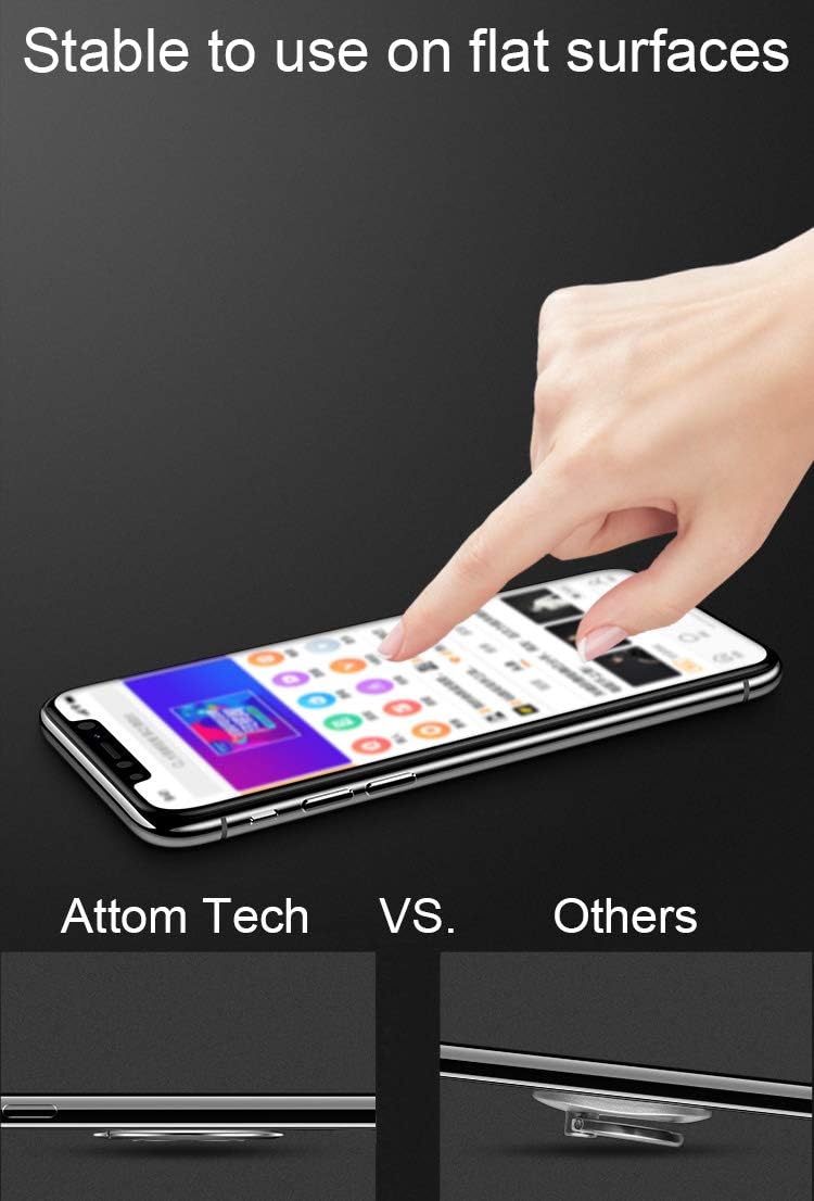 Attom Tech Slimmest World's Phone Ring Holder, Tomorotec Ultra Thin Cell Phone Ring Stand for Magnetic Car Mount Hook