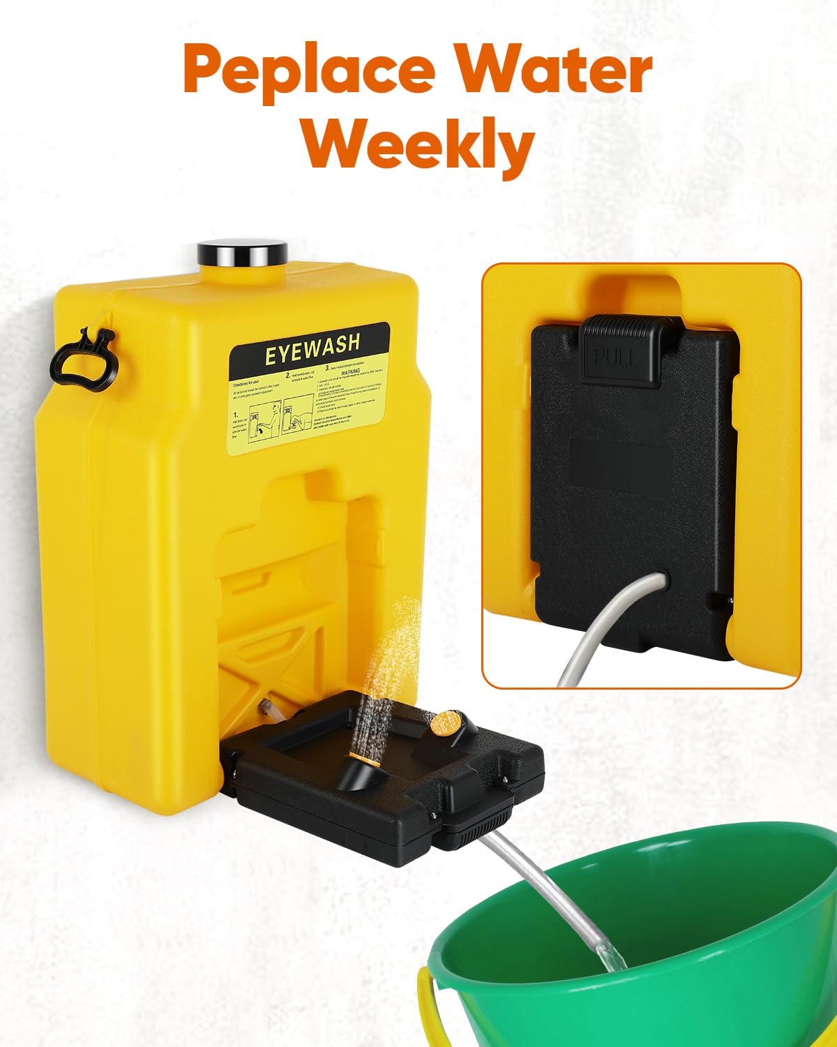 Portable Eyewash Station 14 Gallon with Wall Mount, OSHA Approved Gravity Fed Emergency Eye Wash Station, Heavy Duty Self Contained Unit for Industrial Worksites, Warehouses, Manufacturing