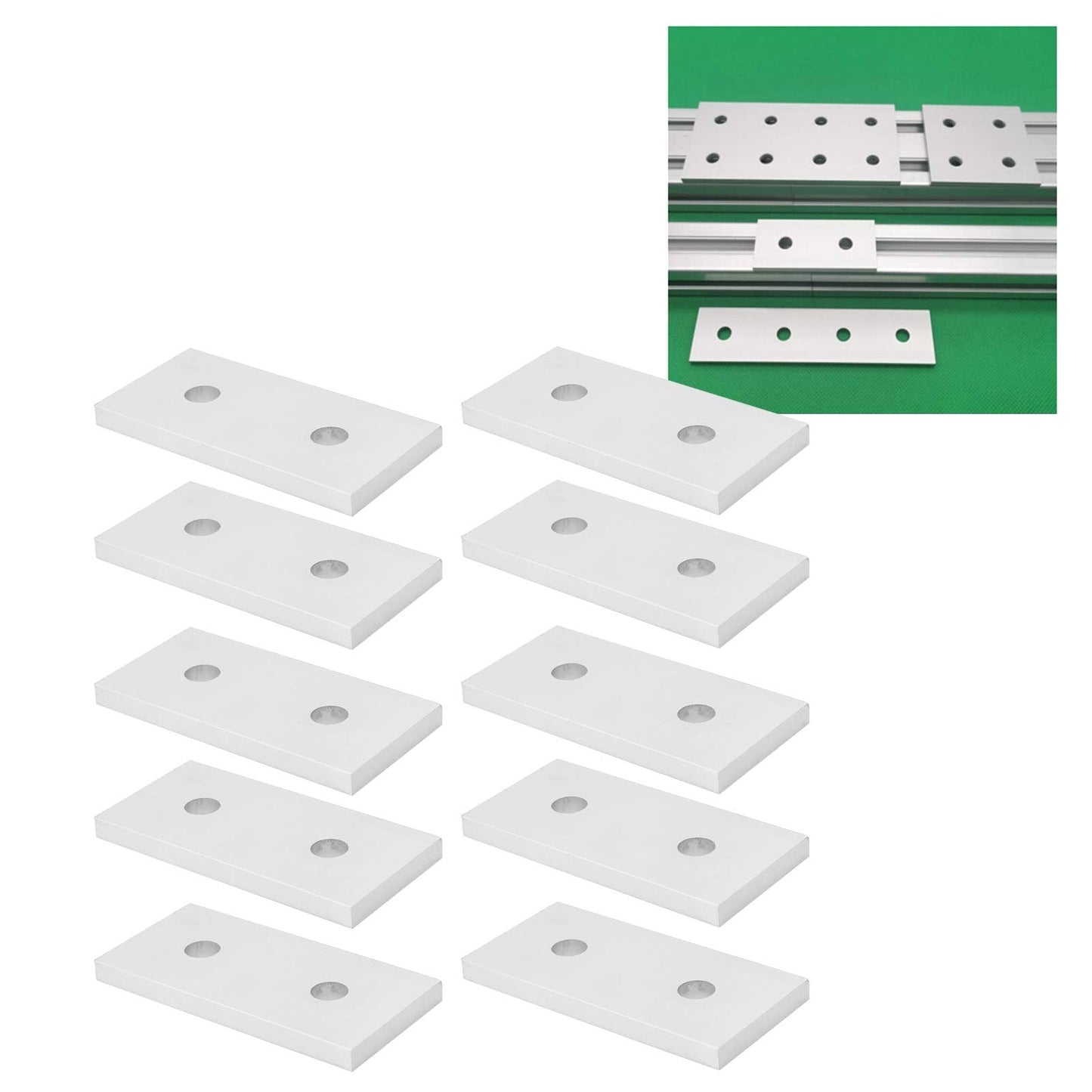 Kodrily 10Pcs Aluminum Extrusion Joining Plate Aluminum Flat Straight Brackets, Vertical Connecting Reinforcement Plate Flat, 2 Hole Plate Fittings for Frame Structure, 4040