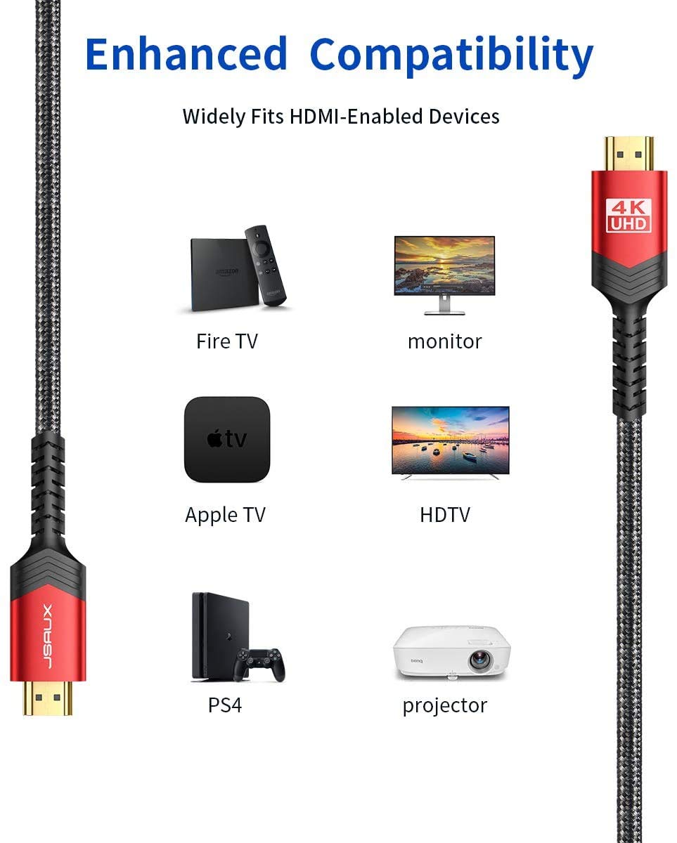 4K 2 Pack 15ft, 18Gbps 2.0 4K 60Hz 2K 1440P 144Hz, 1080p, 2.2, 3D, PS5 PS4 JSAUX Long HDMI Cable High Speed HDMI