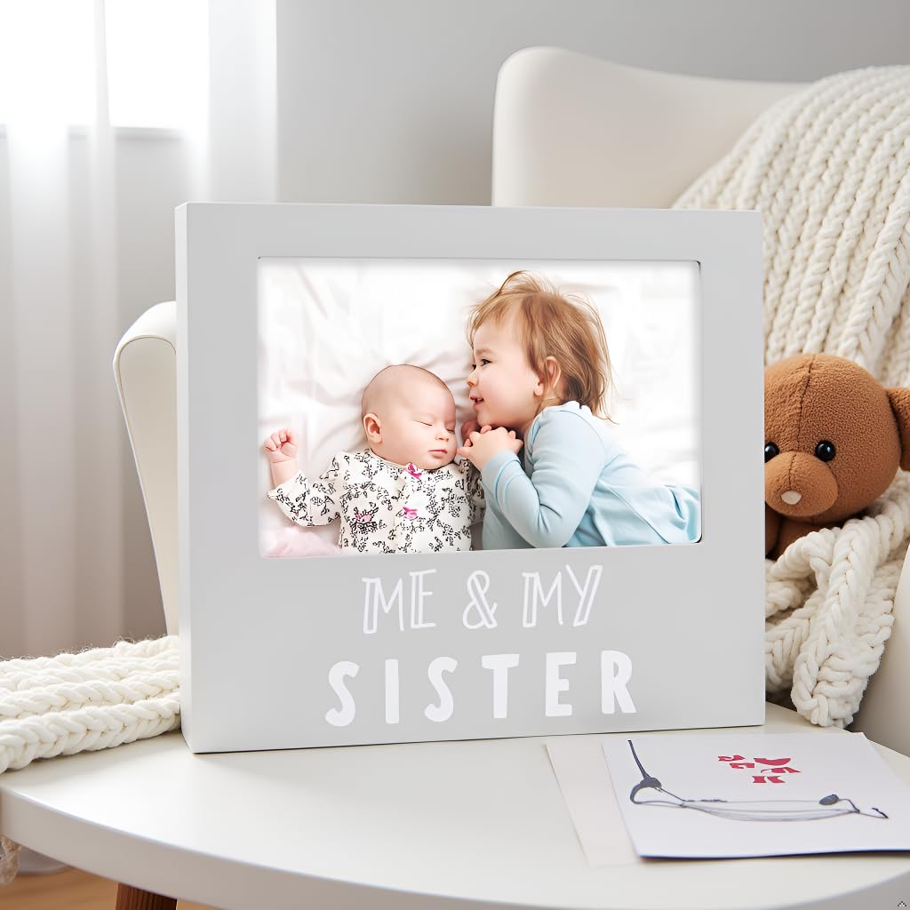 Pearhead Me & My Sister Picture Frame, Big Sister Keepsake Frame for Baby and Sibling, 4x6 Nursery Photo Frame Gift, Gray