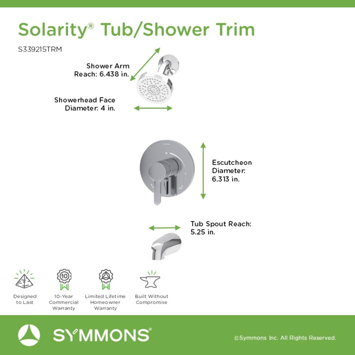 Symmons Solarity HydroMersion Single Handle Tub and Shower Faucet Trim Kit with Integral Diverter in Polished Chrome