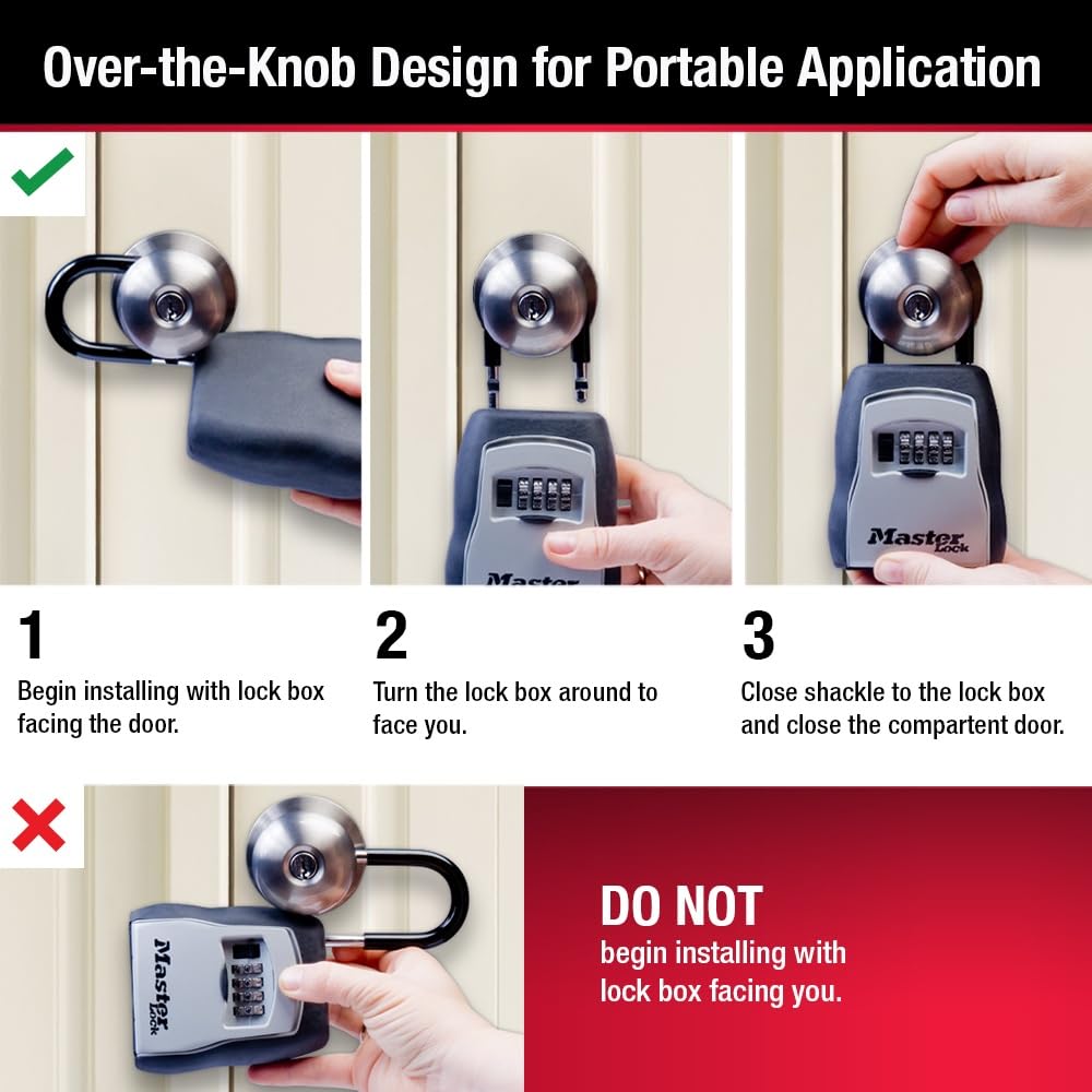Master Lock Key Lock Box for House Keys – Outdoor Portable Combination Lockbox with Resettable 4 Digit Code, Weather Resistant Durable Metal Body, Holds 5 Keys, 5400D Black