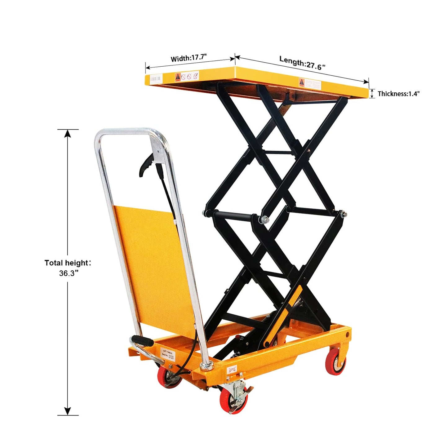 Aequanta Hydraulic Lift Cart Table Manual Double Scissor Lift Table 330lbs Capacity 43.3" Lifting Height