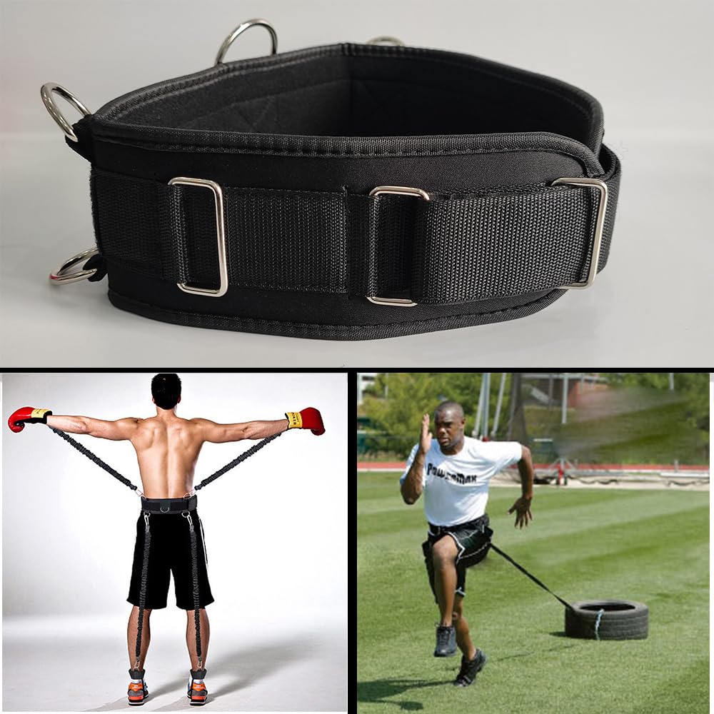 LOOEEL Fitness Resistance Belt Multi Functional Fitness Belt with 5 Rings for Weight Training and Resistance Training of Load Carrying Pull Up Belt Squat