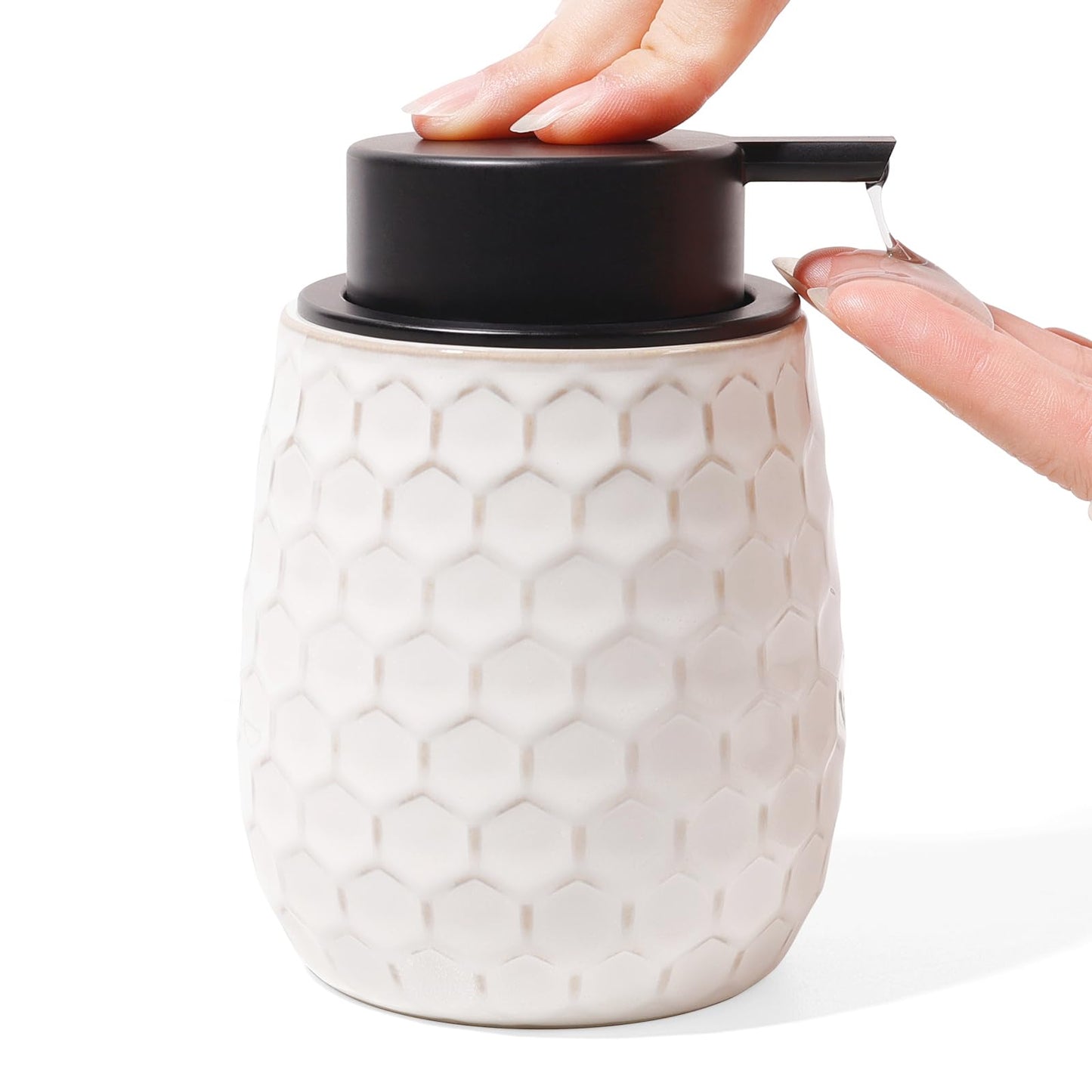 Soap Dispenser, 12 OZ Ceramic Liquid White Hand Soap Dispenser with Honeycomb Design for Kitchen or Bathroom, Refillable Dish Lotion Dispenser, ANTIS'S HOME