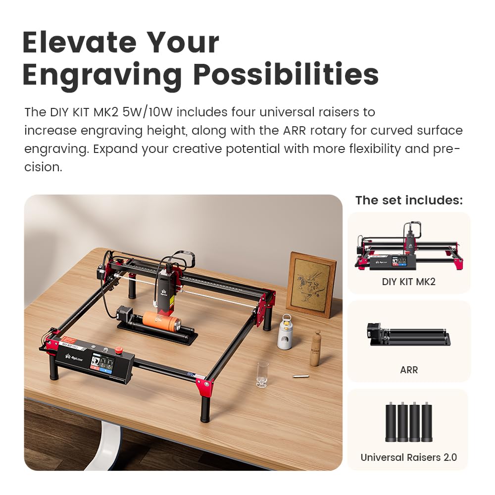 Algolaser 10W Laser Engraver Machine - Laser Engraver/Cutter with Rotary Roller & Laser Engraver Riser - Laser Engraving Machine with 3.5" Smart Touchscreen & AlgoOS,Laser Engraver for Wood & Metal