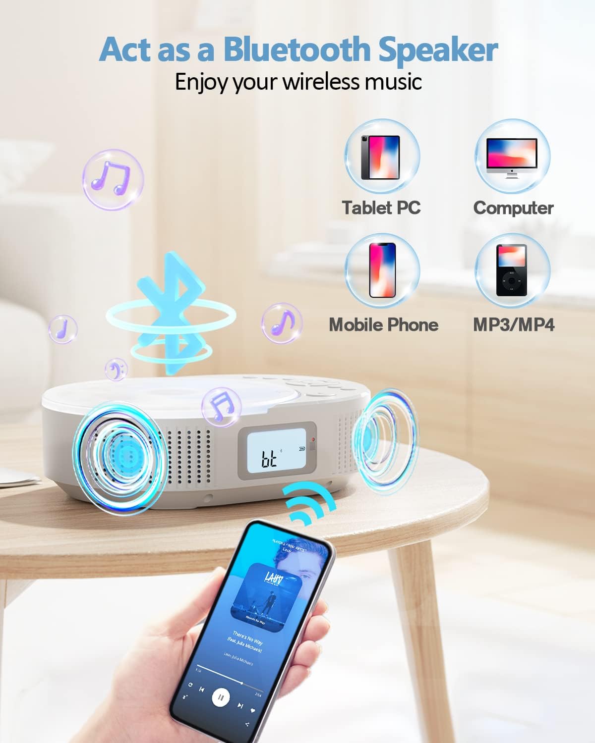 FELEMAN 2 1 CD Player Portable, Upgraded Boombox CD Player & Bluetooth Speaker in Combo, Rechargeable Portable CD