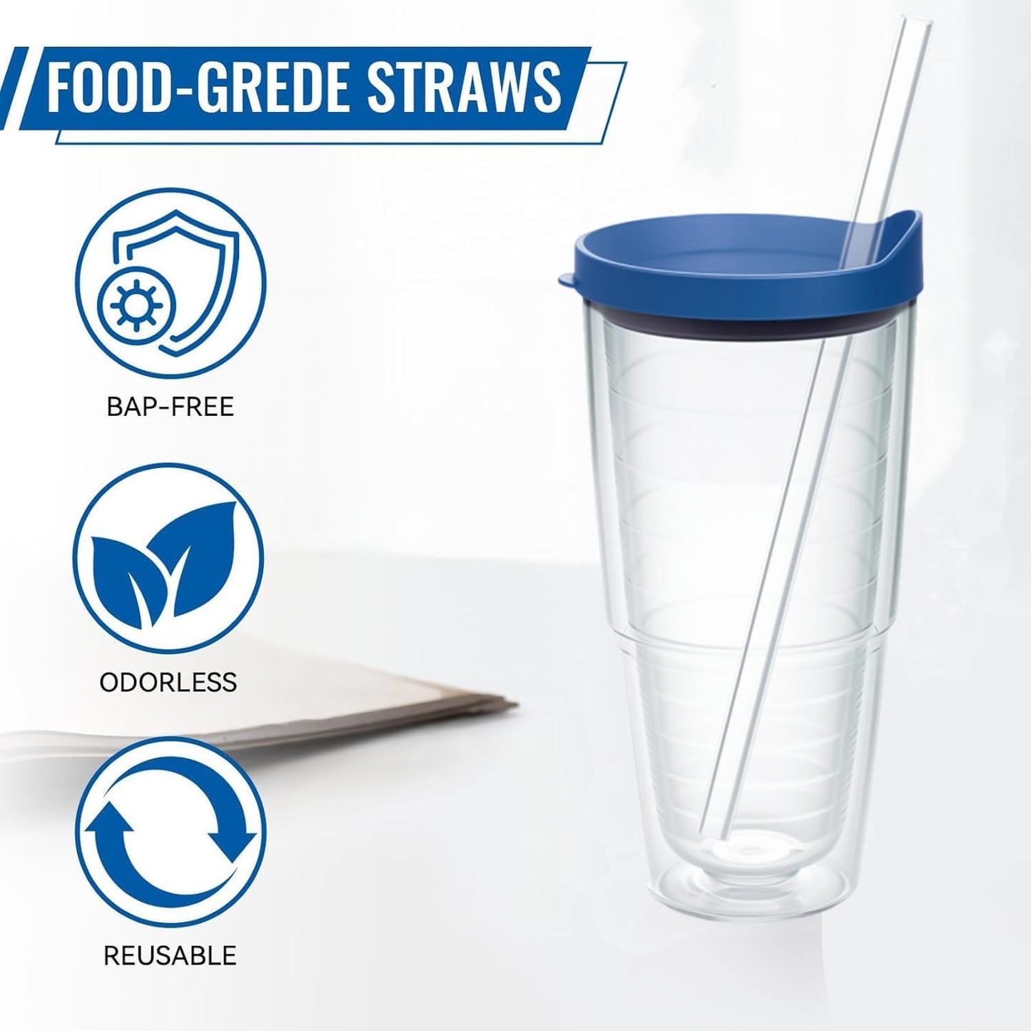 Replacement Straws Compatible with Tervis Clear & Colorful Lidded 24oz,Reusable Plastic 6Straws and 1Brush Compatible with Tervis Tumbler 24 oZ with lid,Clear Transparent Straight Drinking Straws